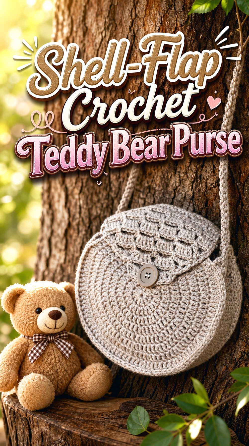 Shell Flap Crochet Teddy Bear Purse