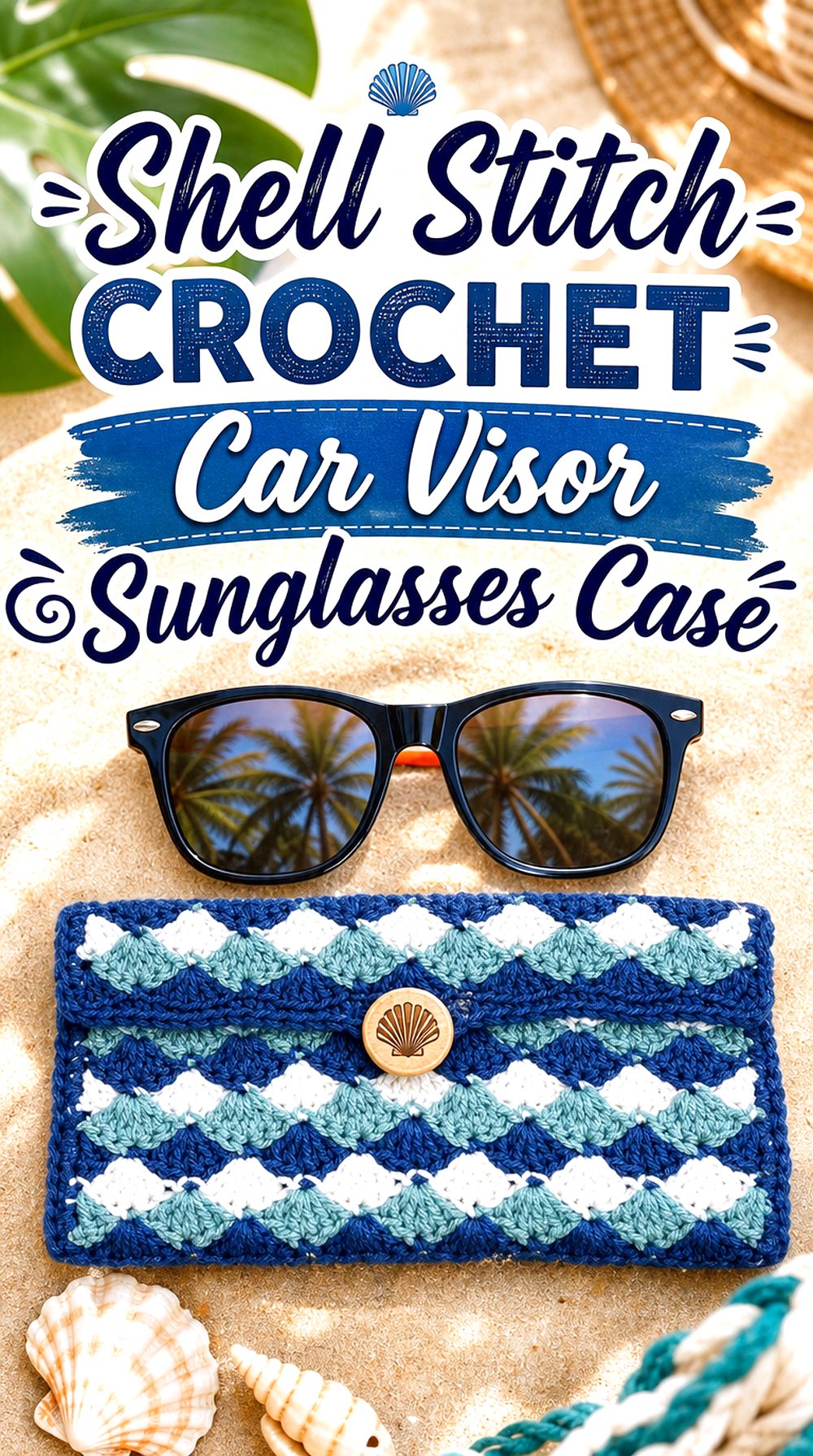 Shell Stitch Crochet Car Visor Sunglasses Case