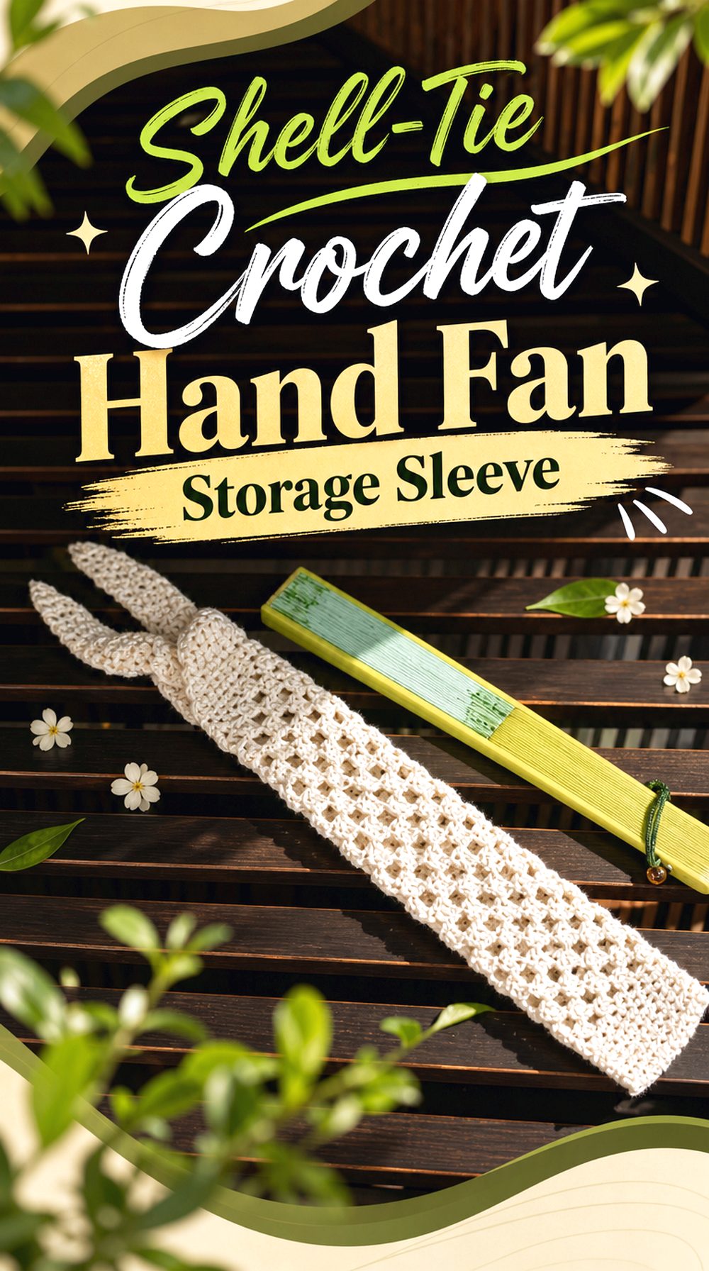 Shell Tie Crochet Hand Fan Storage Sleeve