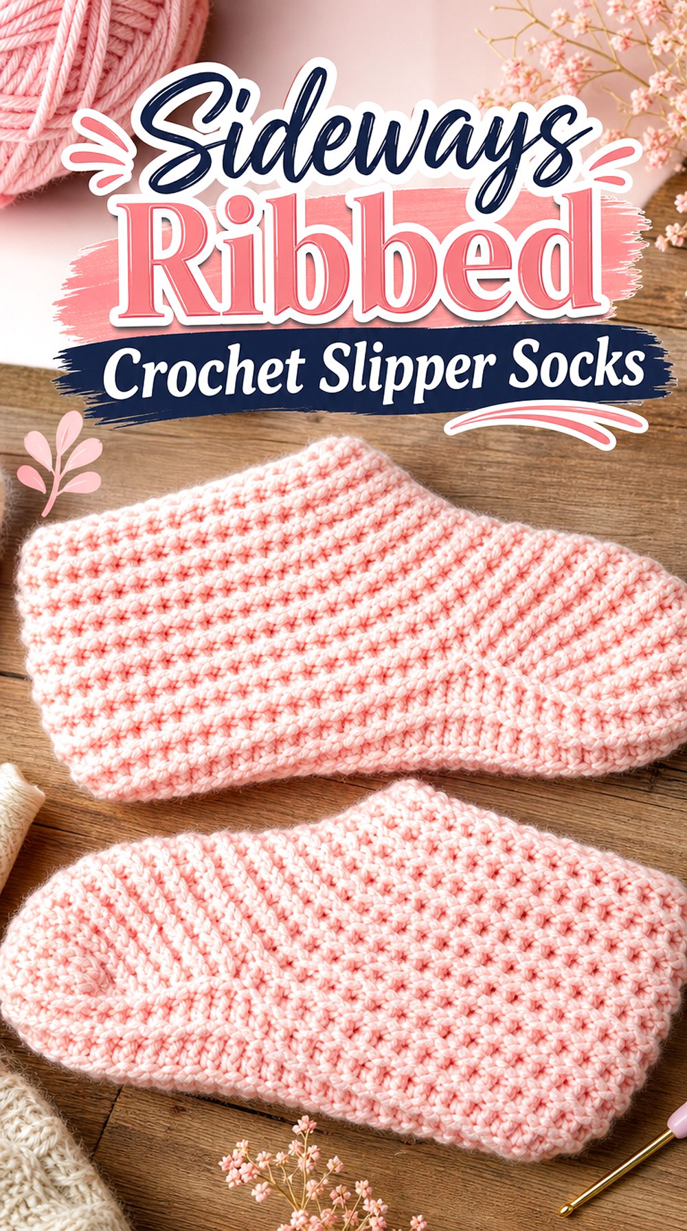 Sideways Ribbed Crochet Slipper Socks