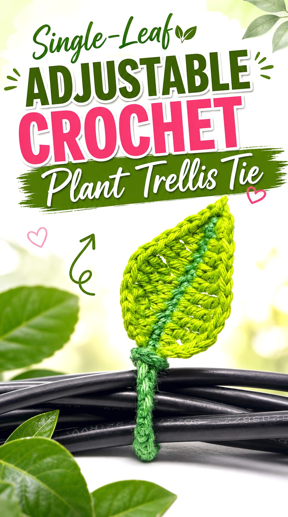 Single Leaf Adjustable Crochet Plant Trellis Tie