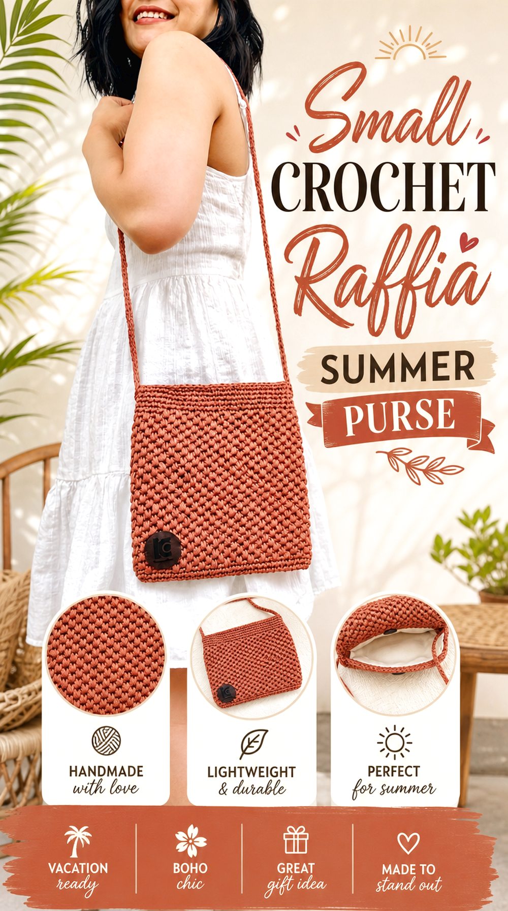 Small Crochet Raffia Summer Purse