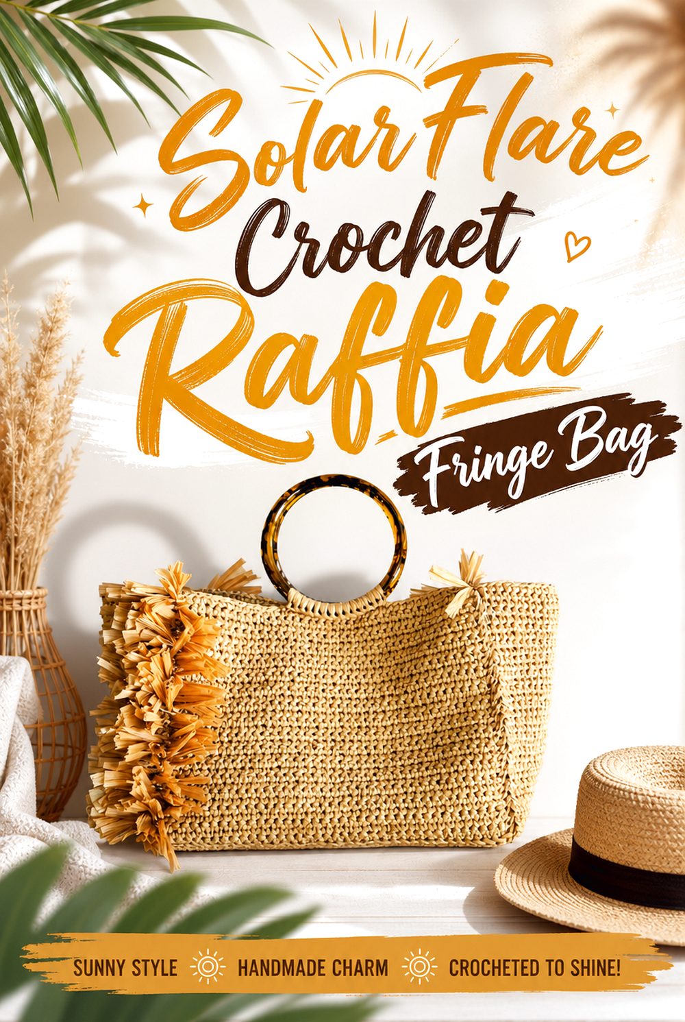 SolarFlare Crochet Raffia Fringe Bag