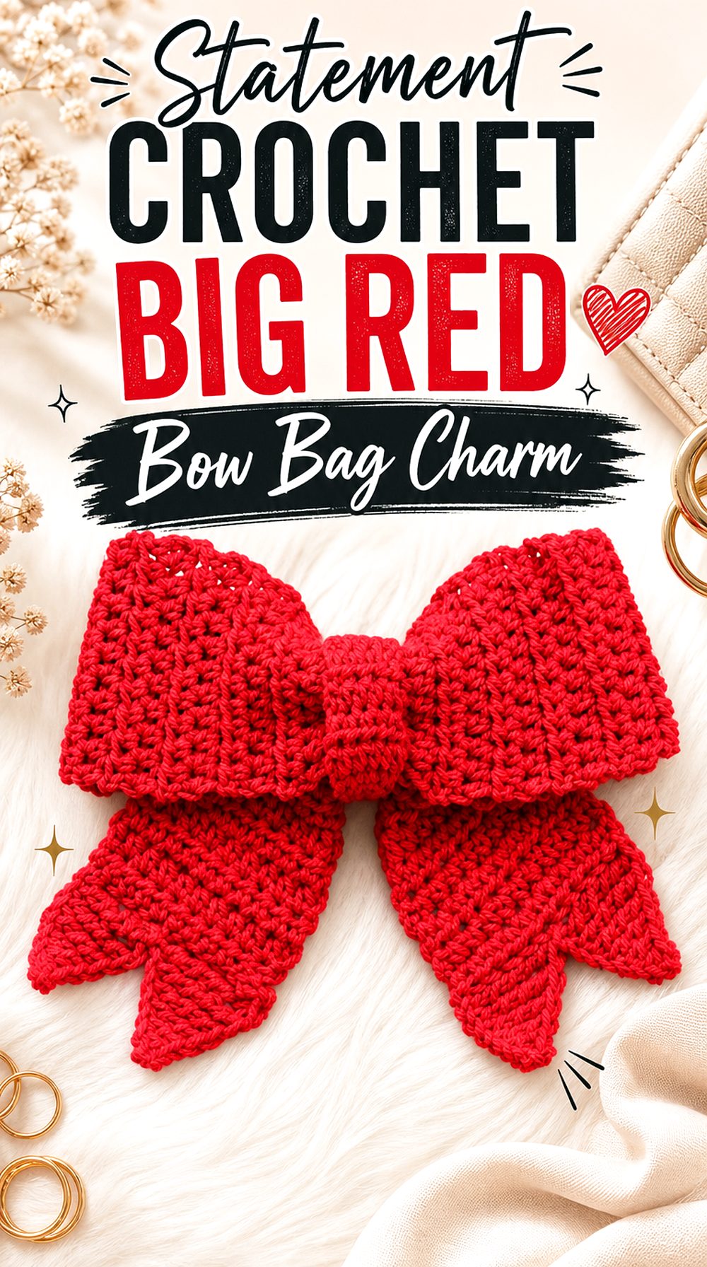 Statement Crochet Big Red Bow Bag Charm