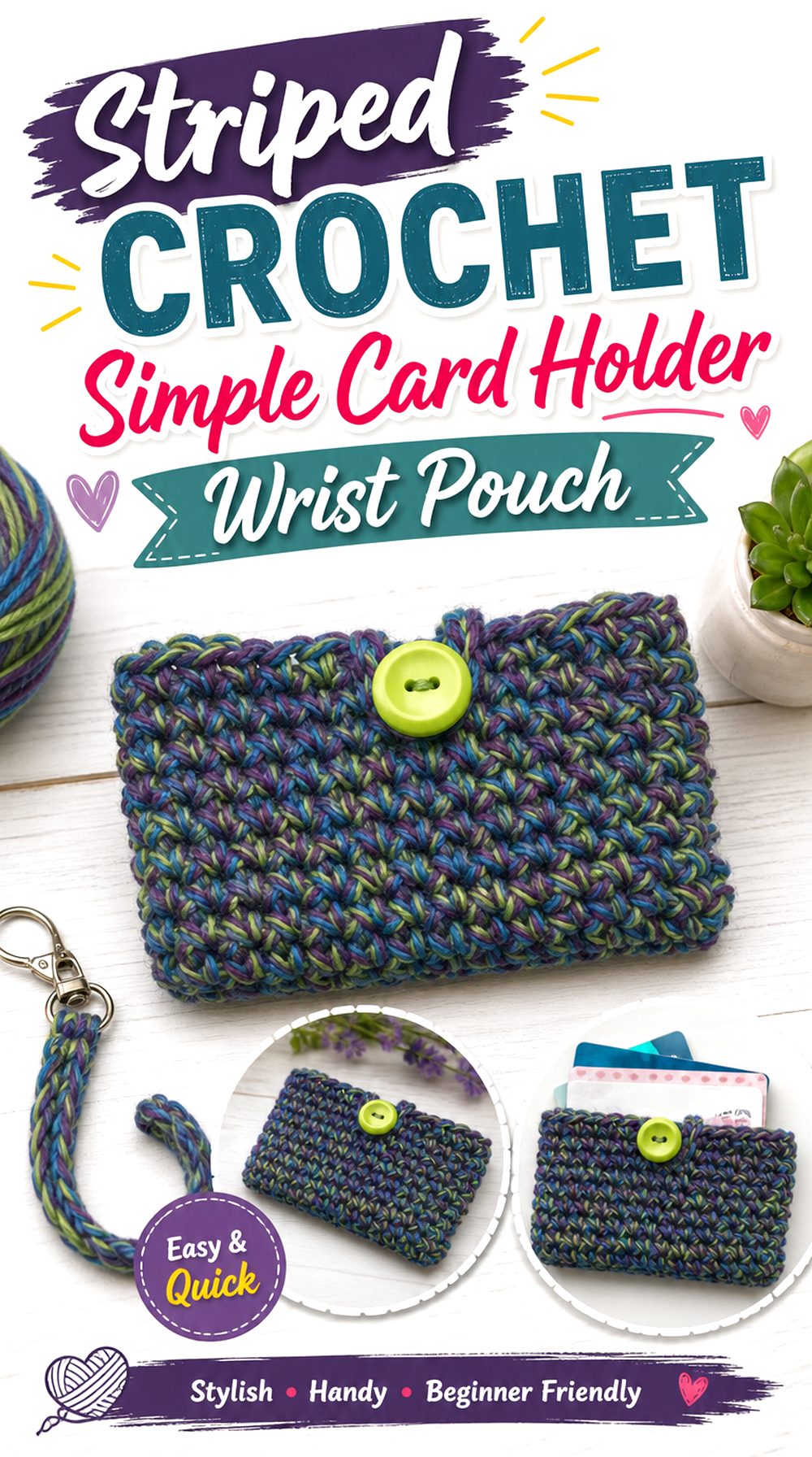 Striped Crochet Simple Card Holder Wrist Pouch