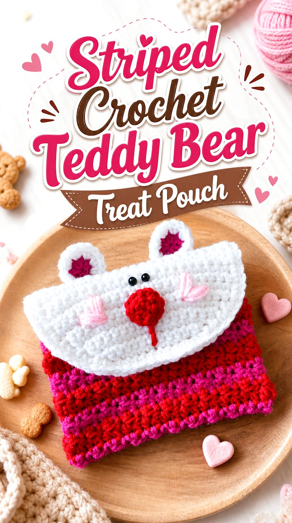 Striped Crochet Teddy Bear Treat Pouch