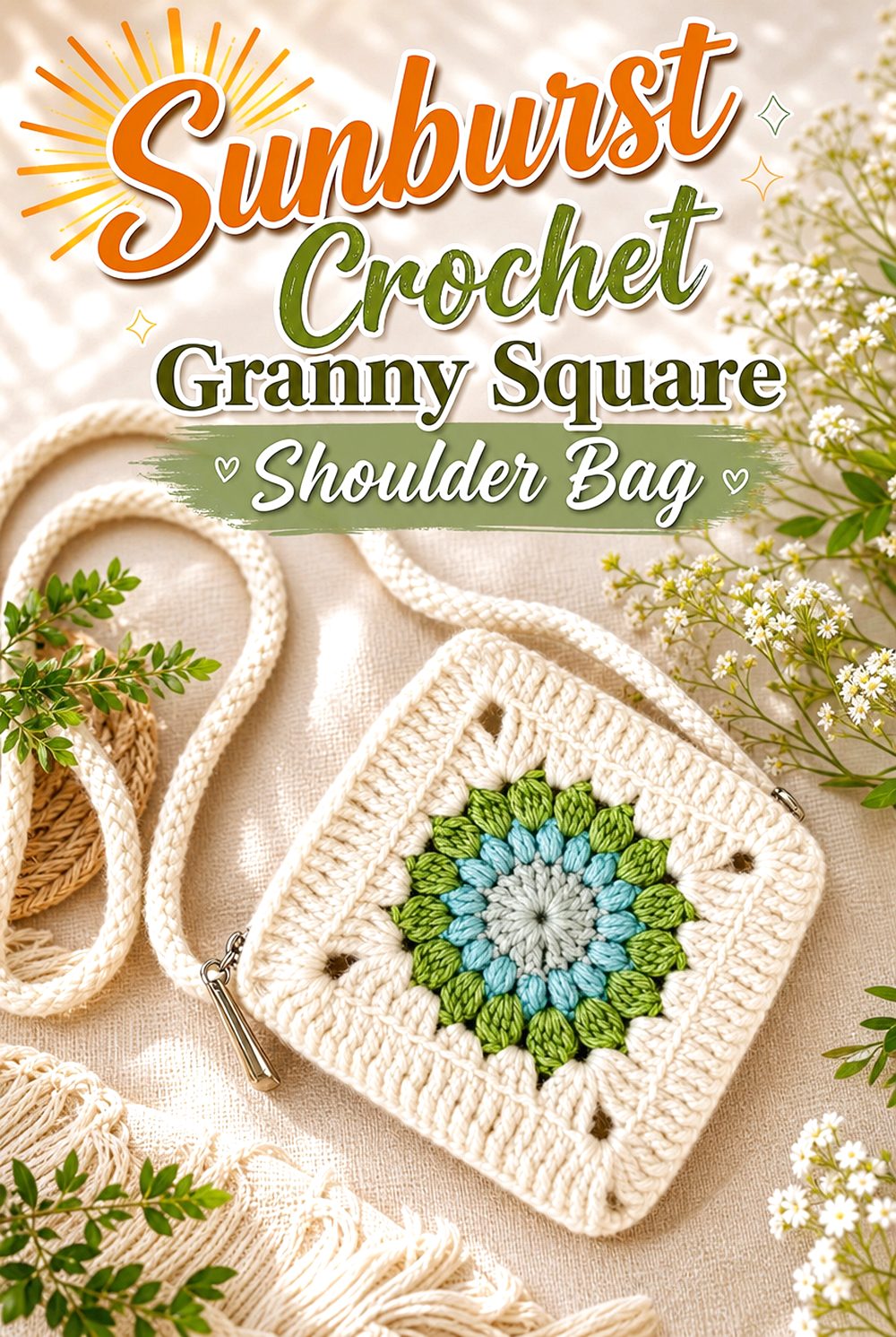 Sunburst Crochet Granny Square Shoulder Bag