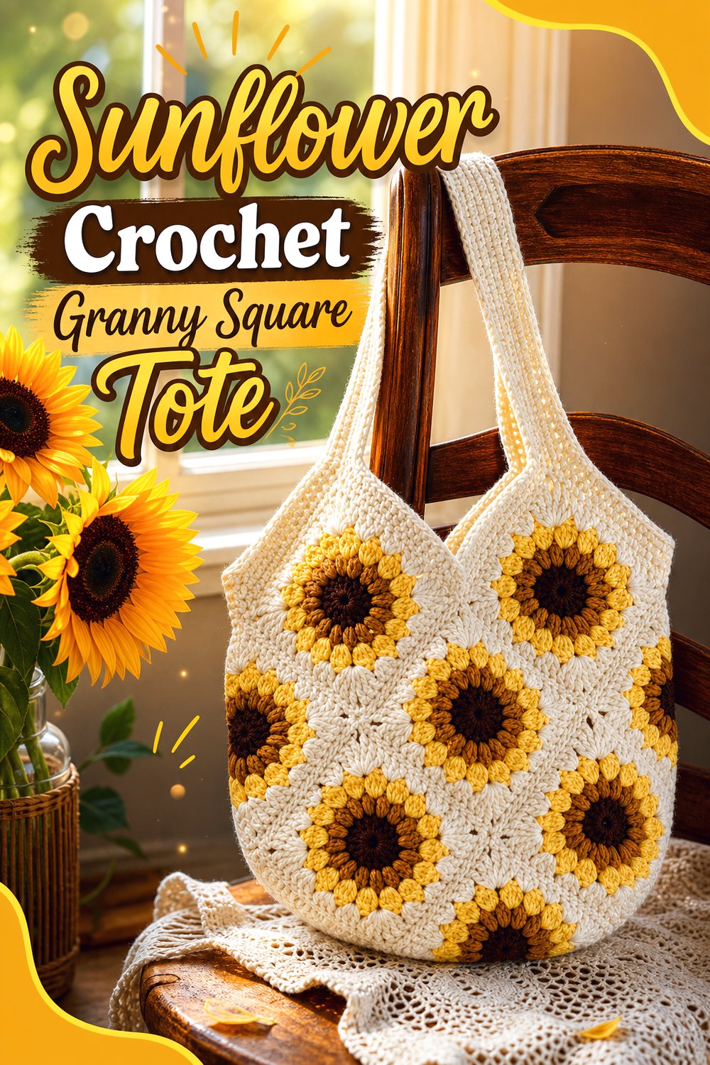 Sunflower Crochet Granny Square Tote