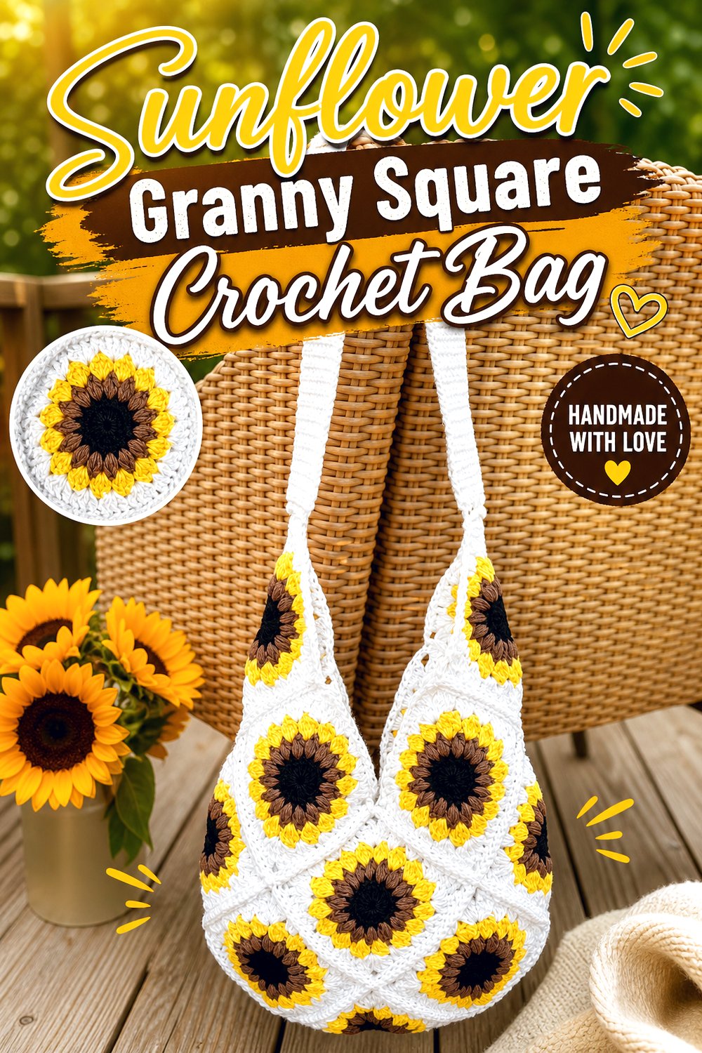 Sunflower Granny Square Crochet Bag