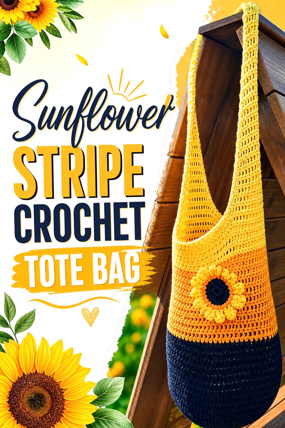 Sunflower Stripe Crochet Tote Bag