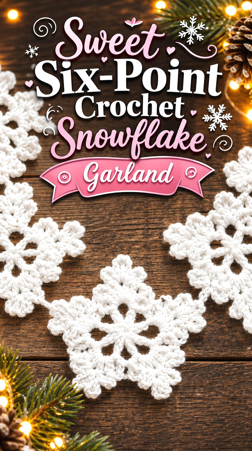 Sweet Six Point Crochet Snowflake Garland
