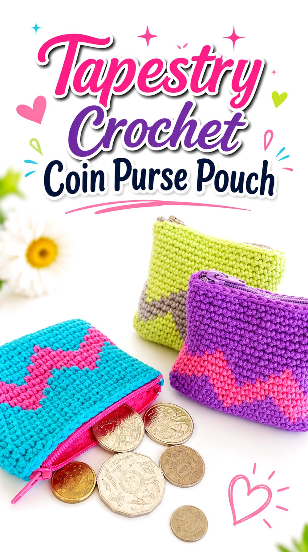 Tapestry Crochet Coin Purse Pouch