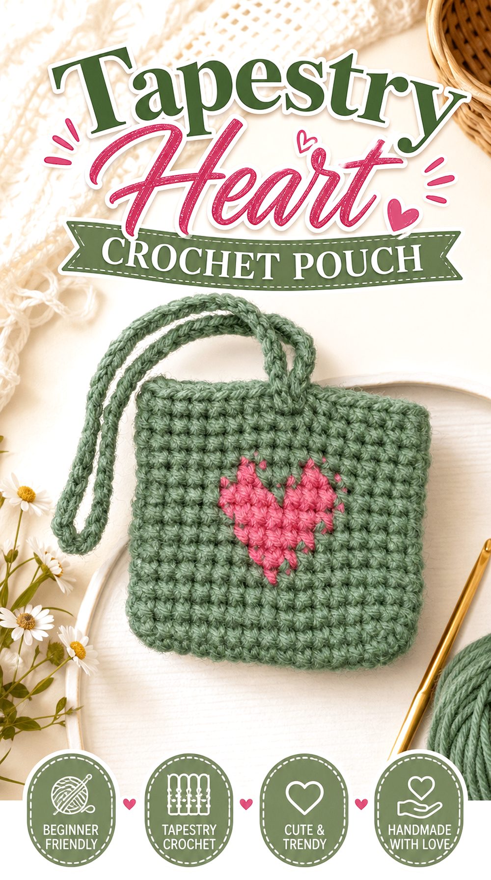 Tapestry Heart Crochet Pouch