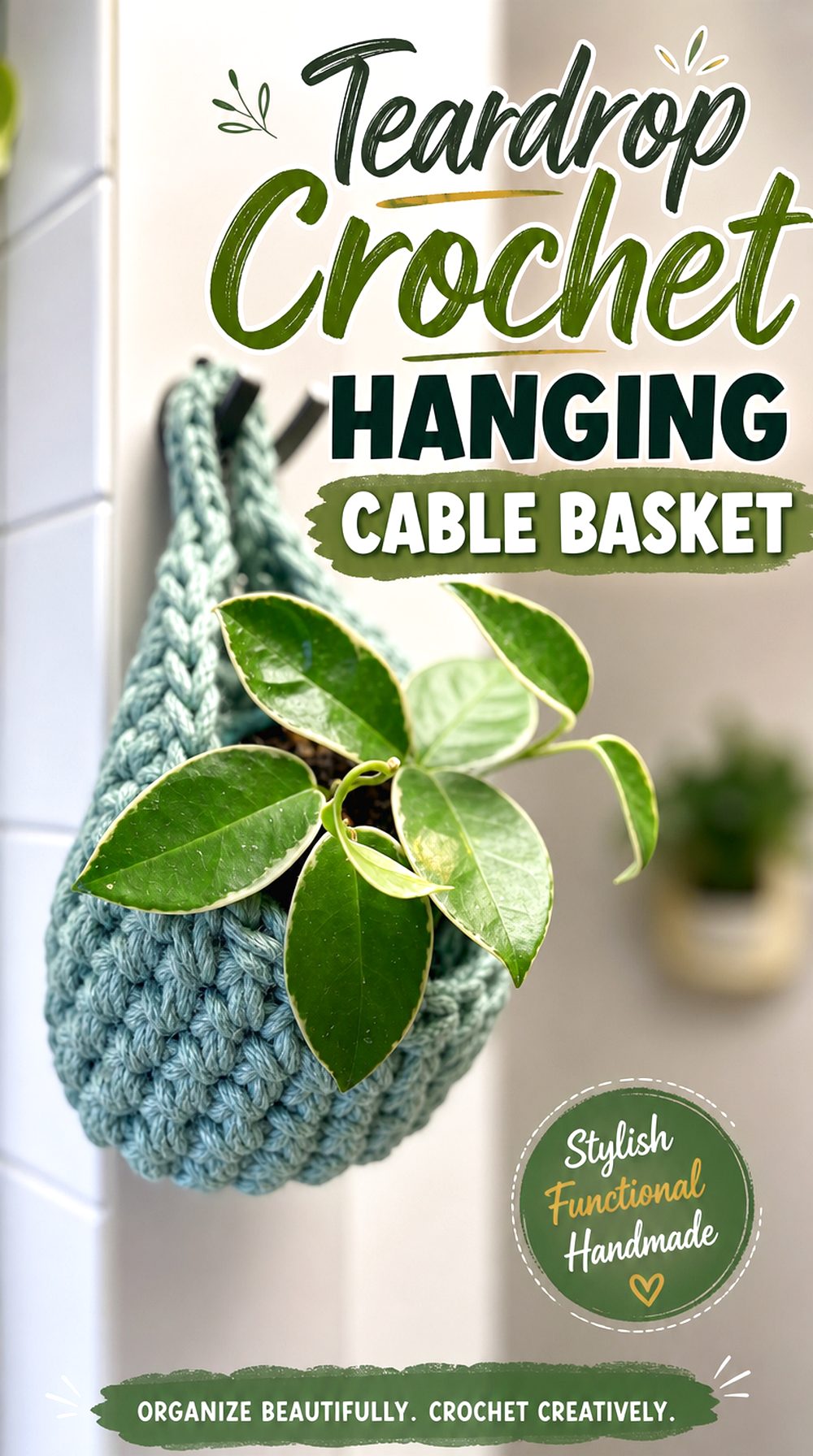 Teardrop Crochet Hanging Cable Basket