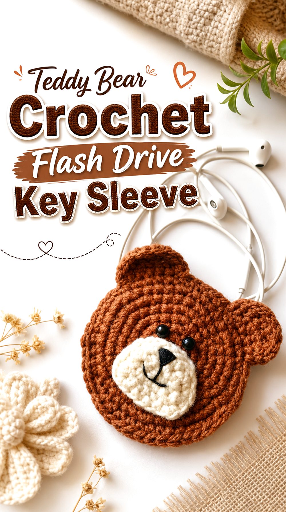 Teddy Bear Crochet Flash Drive Key Sleeve