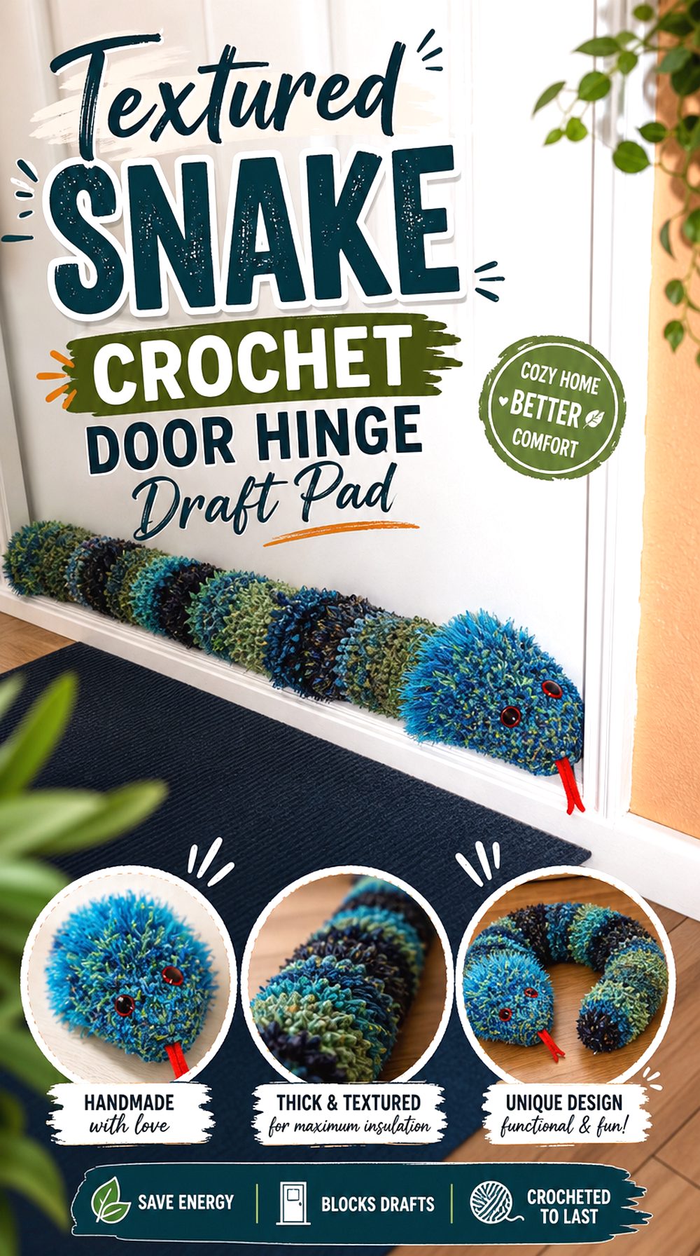 Textured Snake Crochet Door Hinge Draft Pad