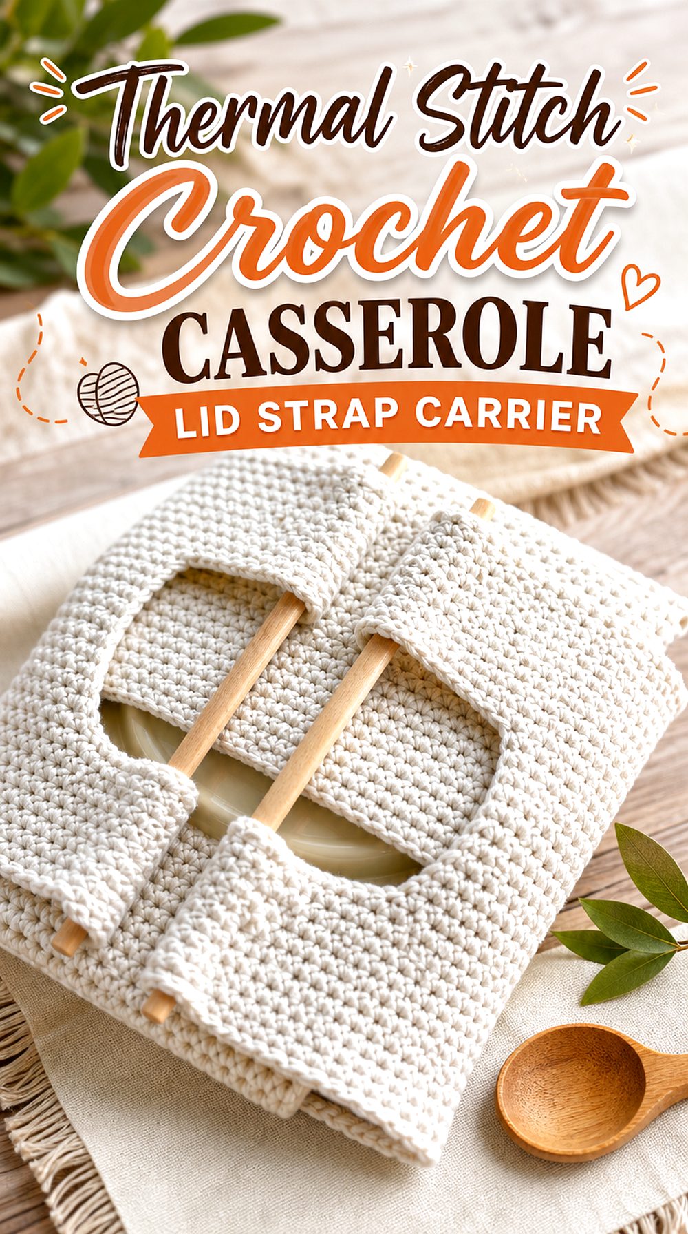 Thermal Stitch Crochet Casserole Lid Strap Carrier