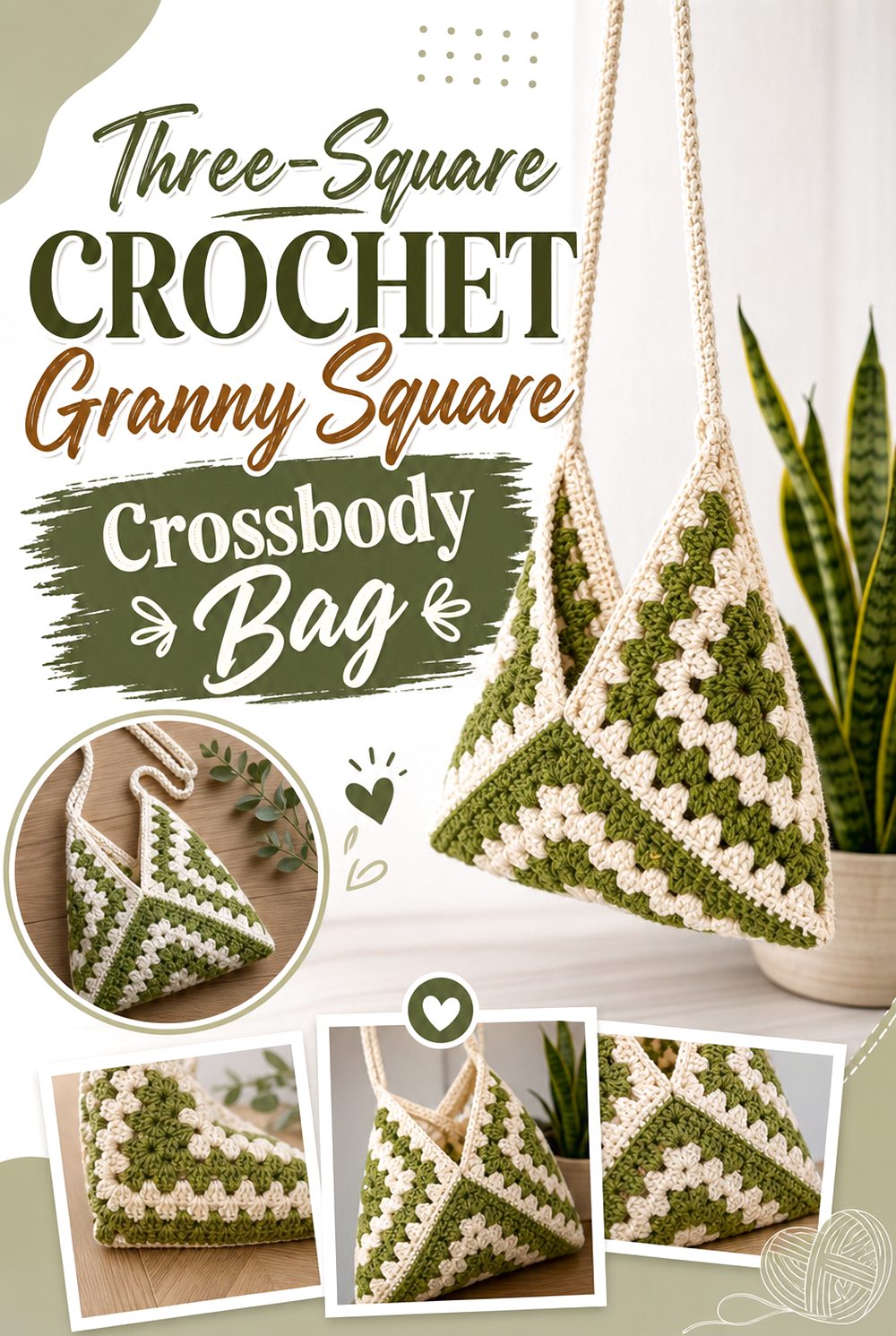 Three Square Crochet Granny Square Crossbody Bag