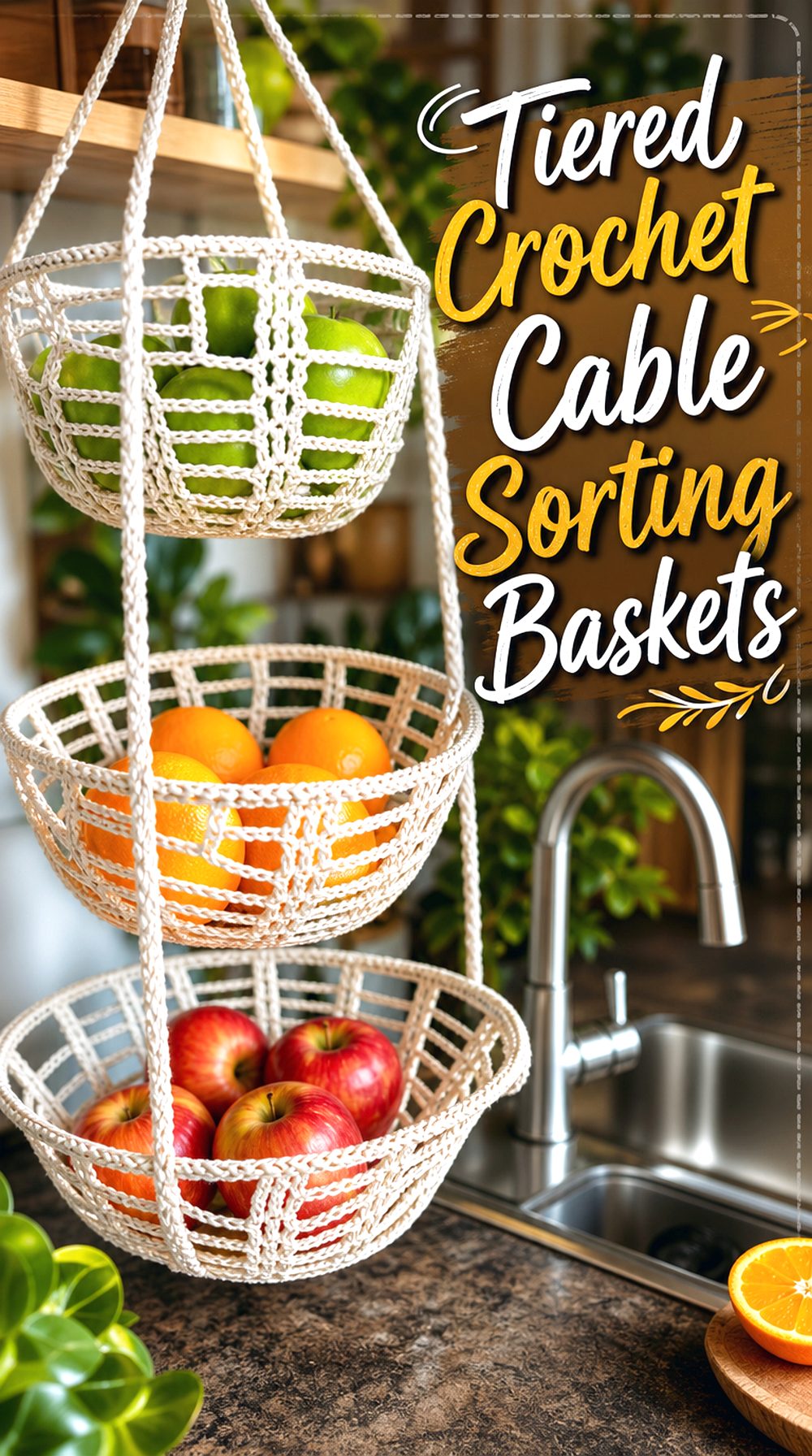 Tiered Crochet Cable Sorting Baskets