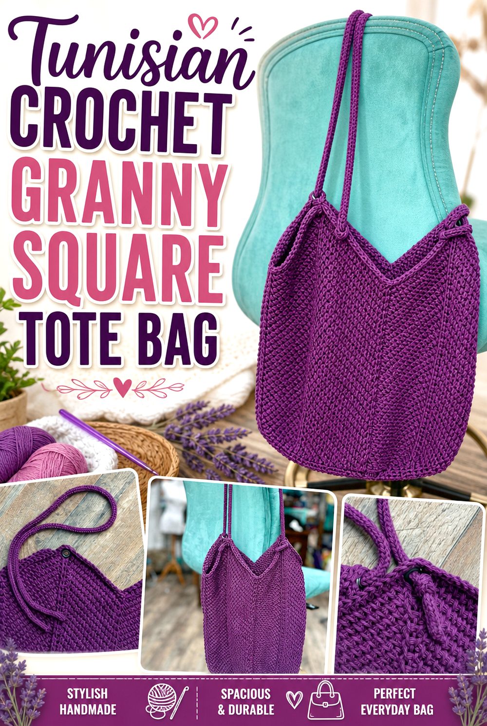 Tunisian Crochet Granny Square Tote Bag