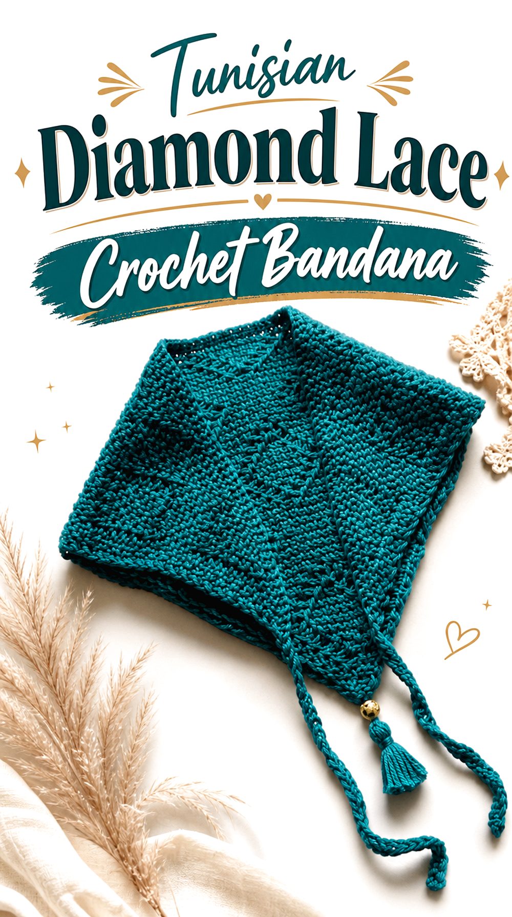 Tunisian Diamond Lace Crochet Bandana
