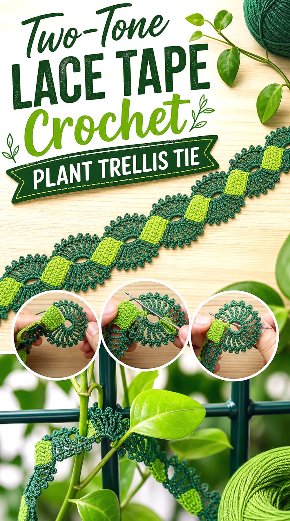 Two Tone Lace Tape Crochet Plant Trellis Tie