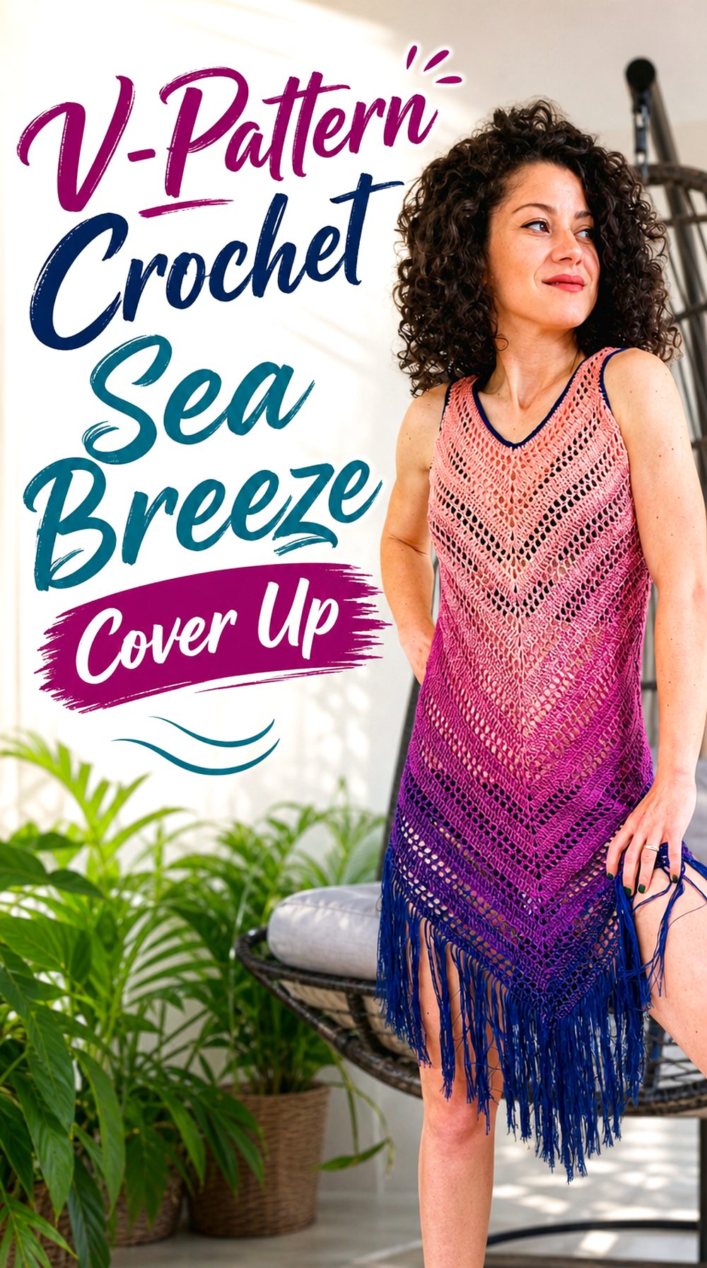 V Pattern Crochet Sea Breeze Cover Up