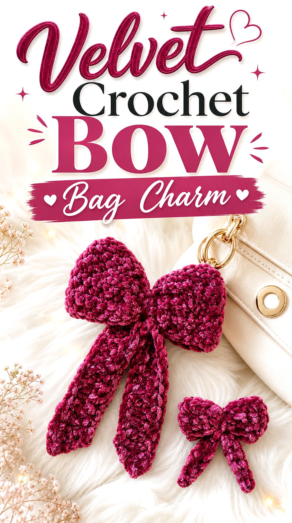Velvet Crochet Bow Bag Charm