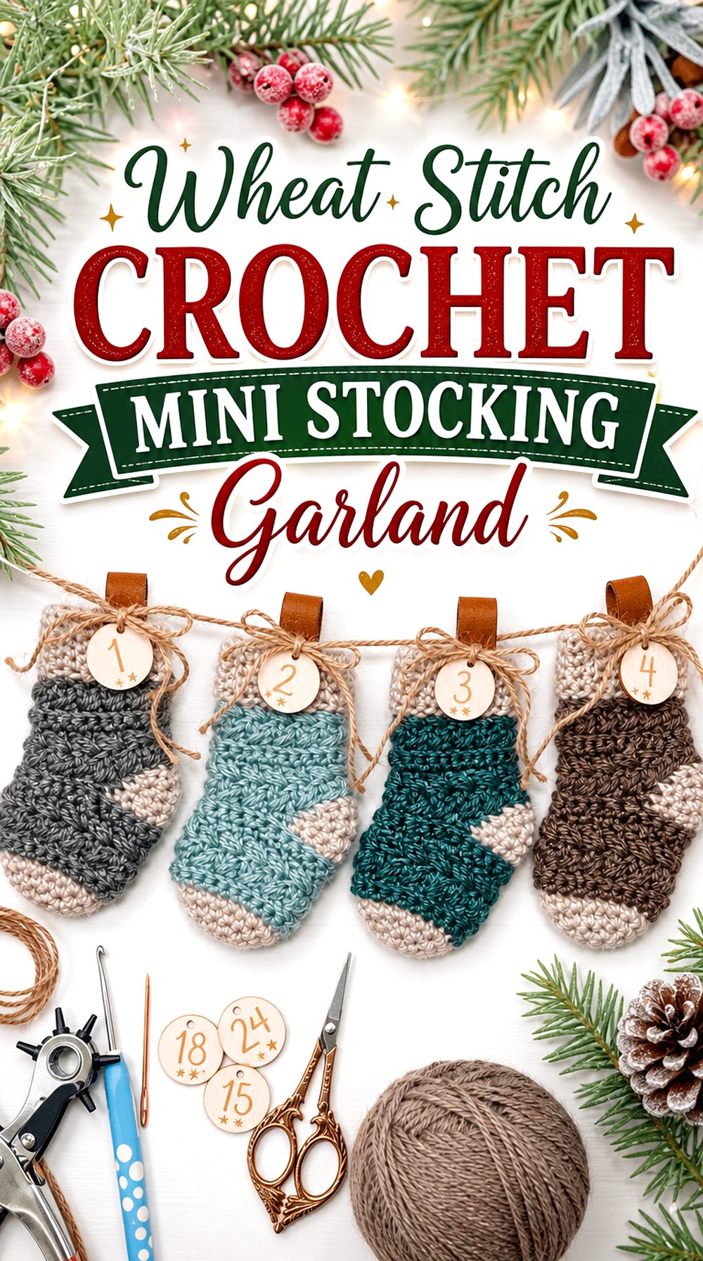 Wheat Stitch Crochet Mini Stocking Garland