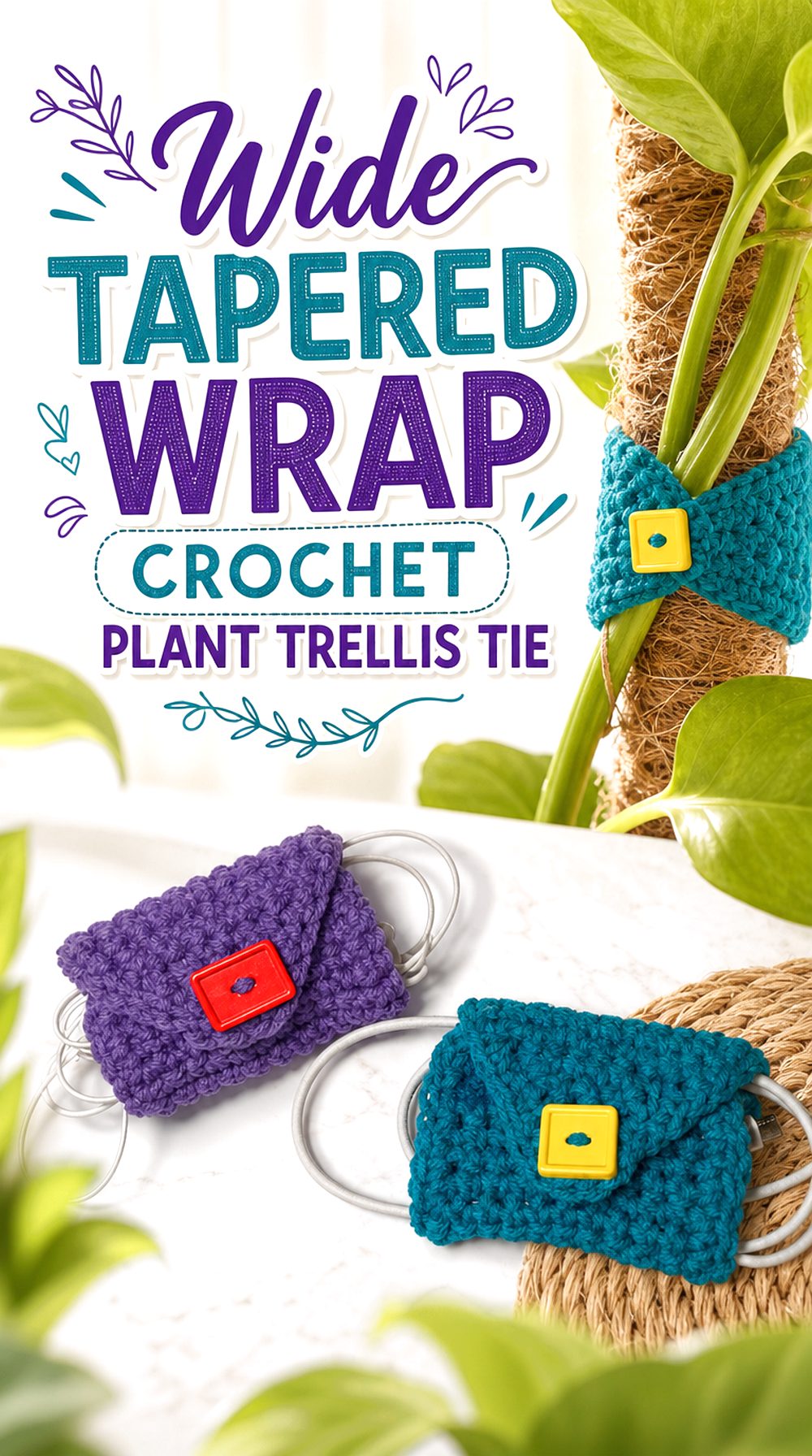 Wide Tapered Wrap Crochet Plant Trellis Tie
