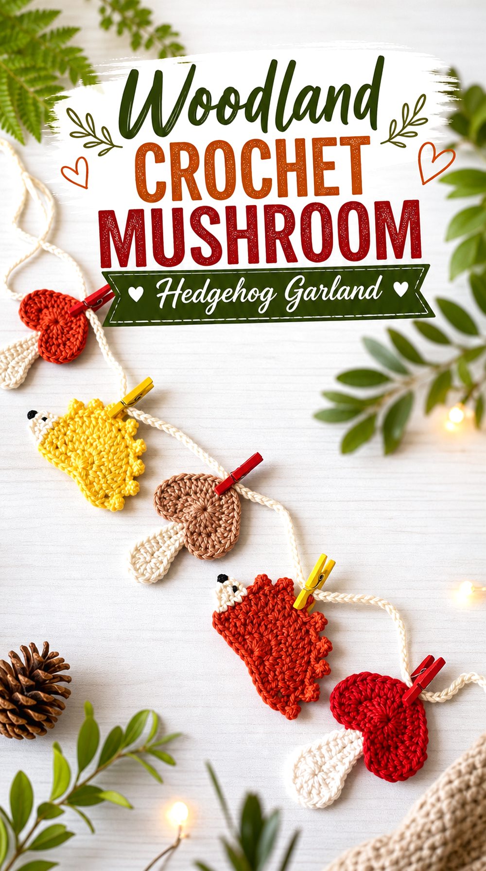 Woodland Crochet Mushroom Hedgehog Garland