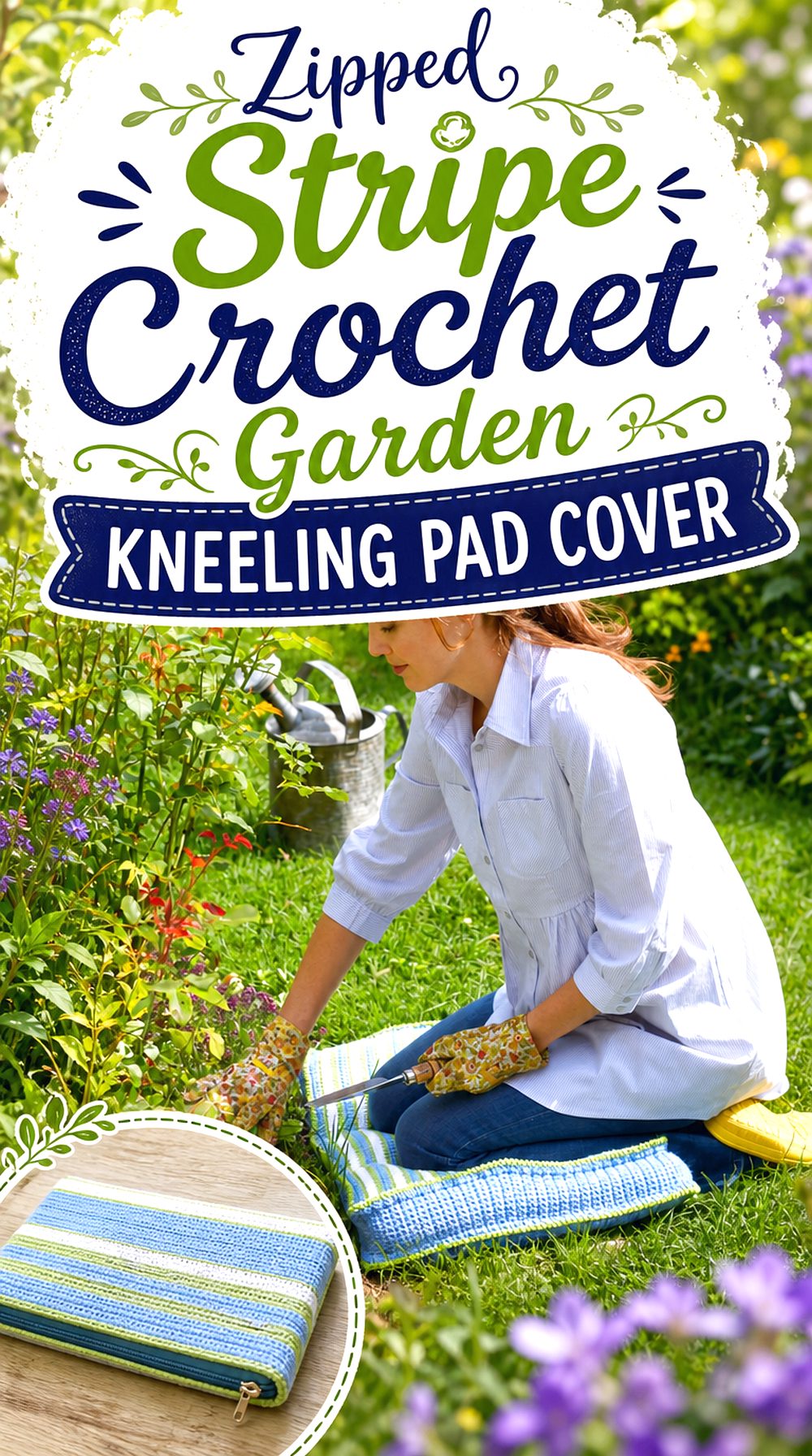 Zipped Stripe Crochet Garden Kneeling Pad Cover