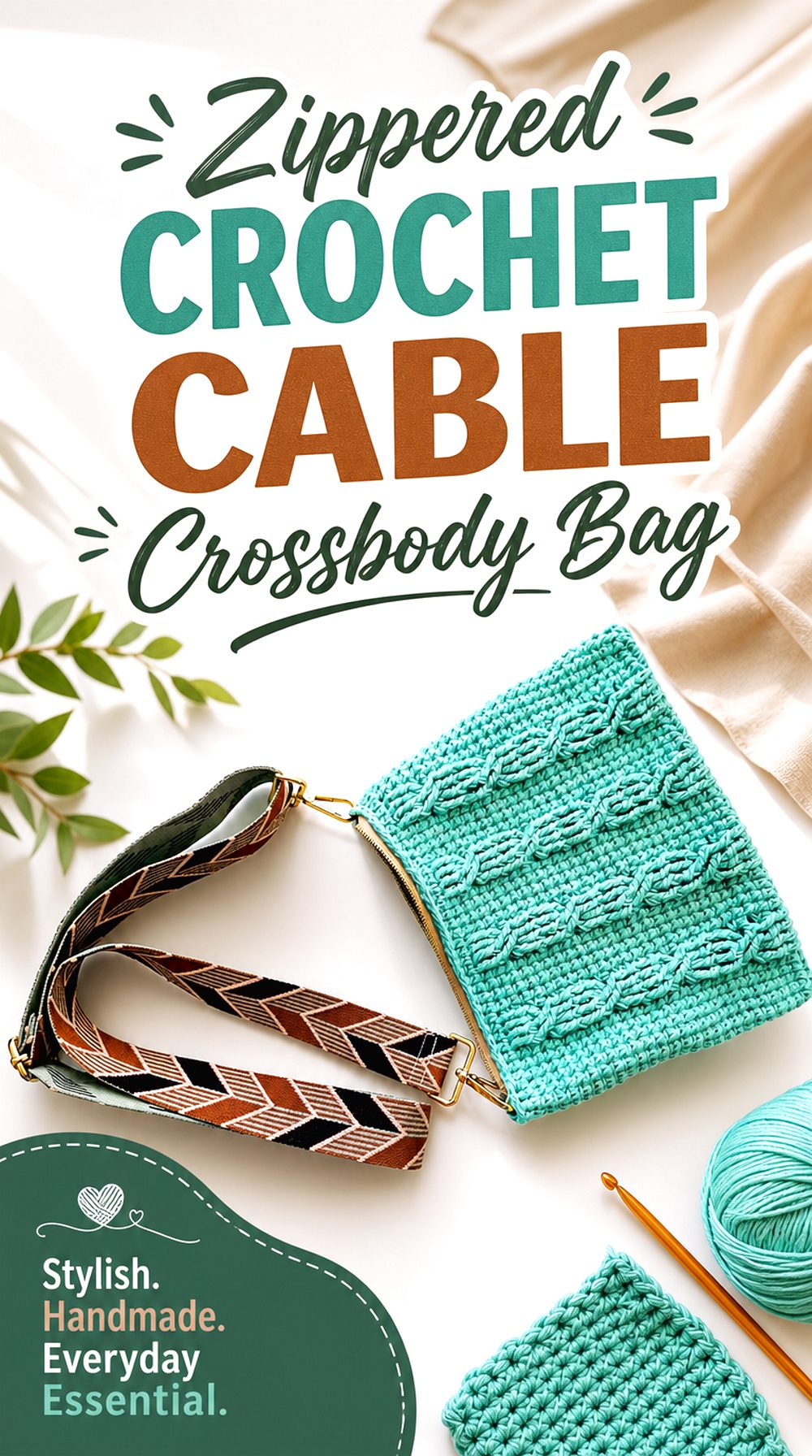 Zippered Crochet Cable Crossbody Bag