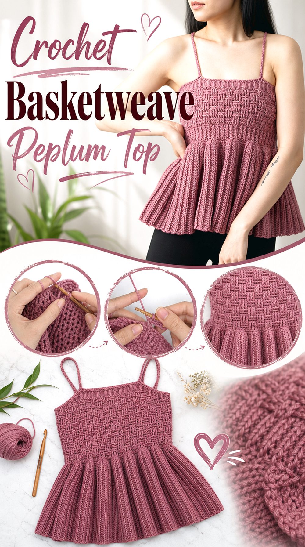 Crochet Basketweave Peplum Top