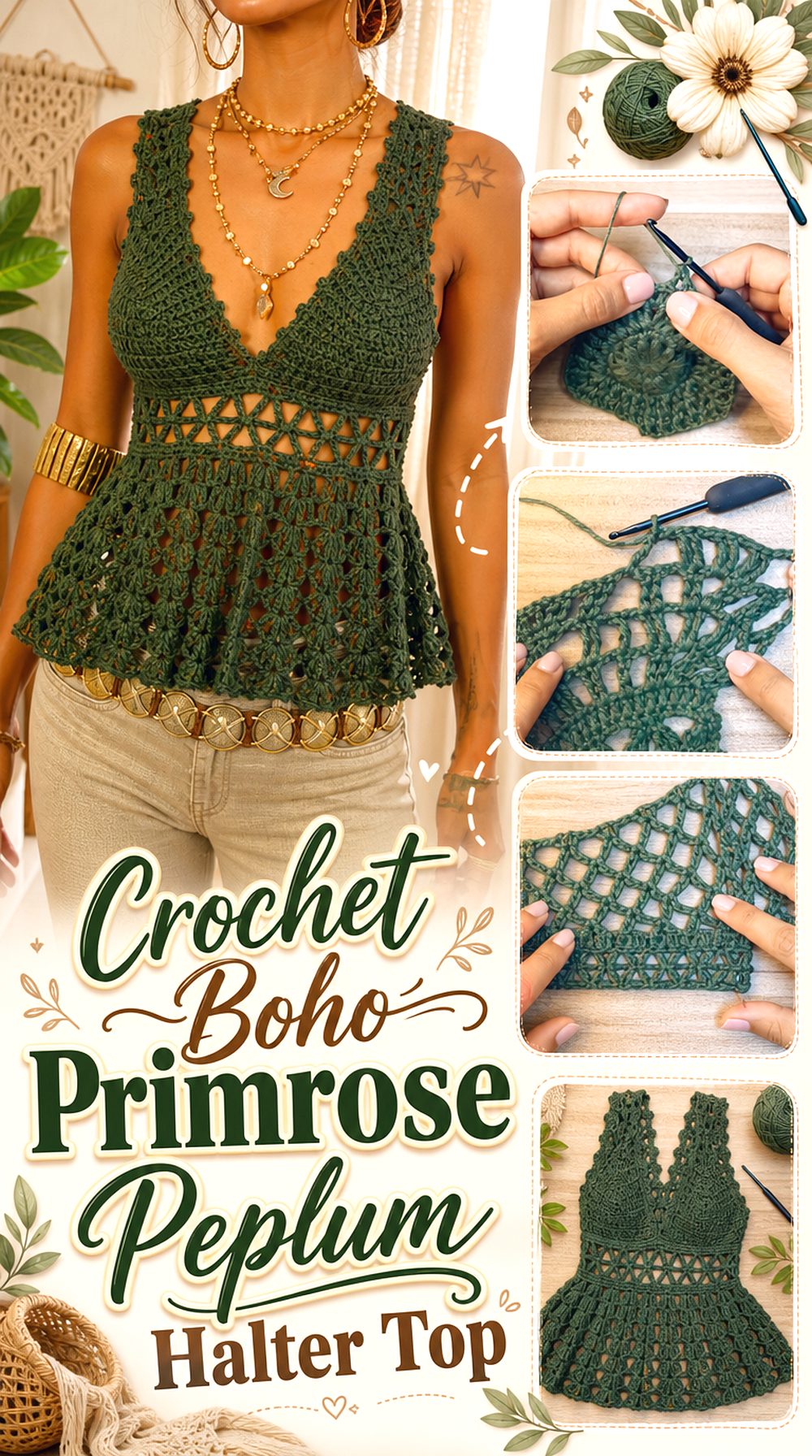 Crochet Boho Primrose Peplum Halter Top