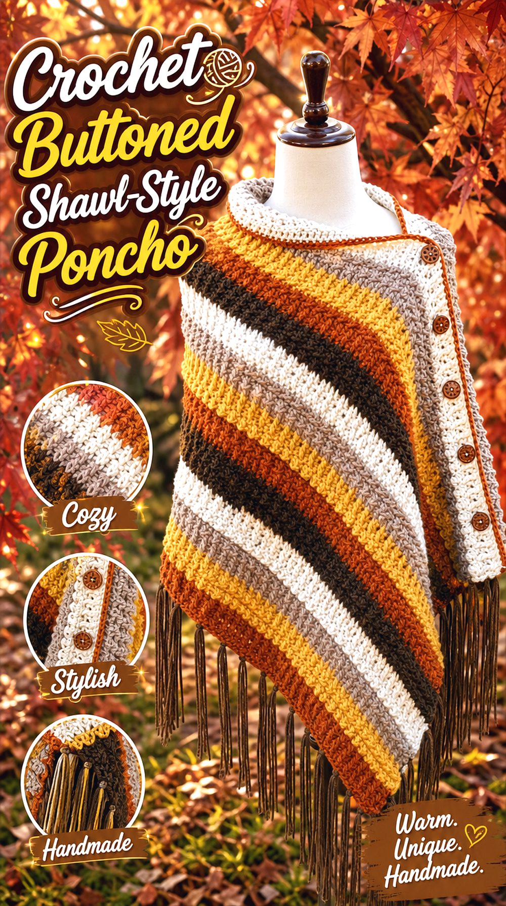 Crochet Buttoned Shawl Style Poncho
