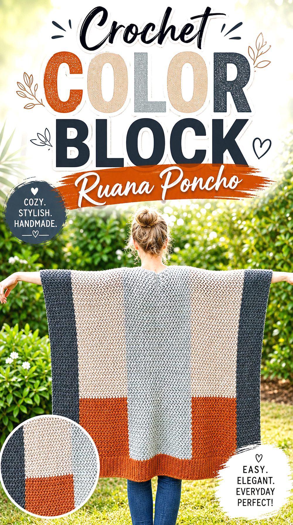 Crochet Color Block Ruana Poncho