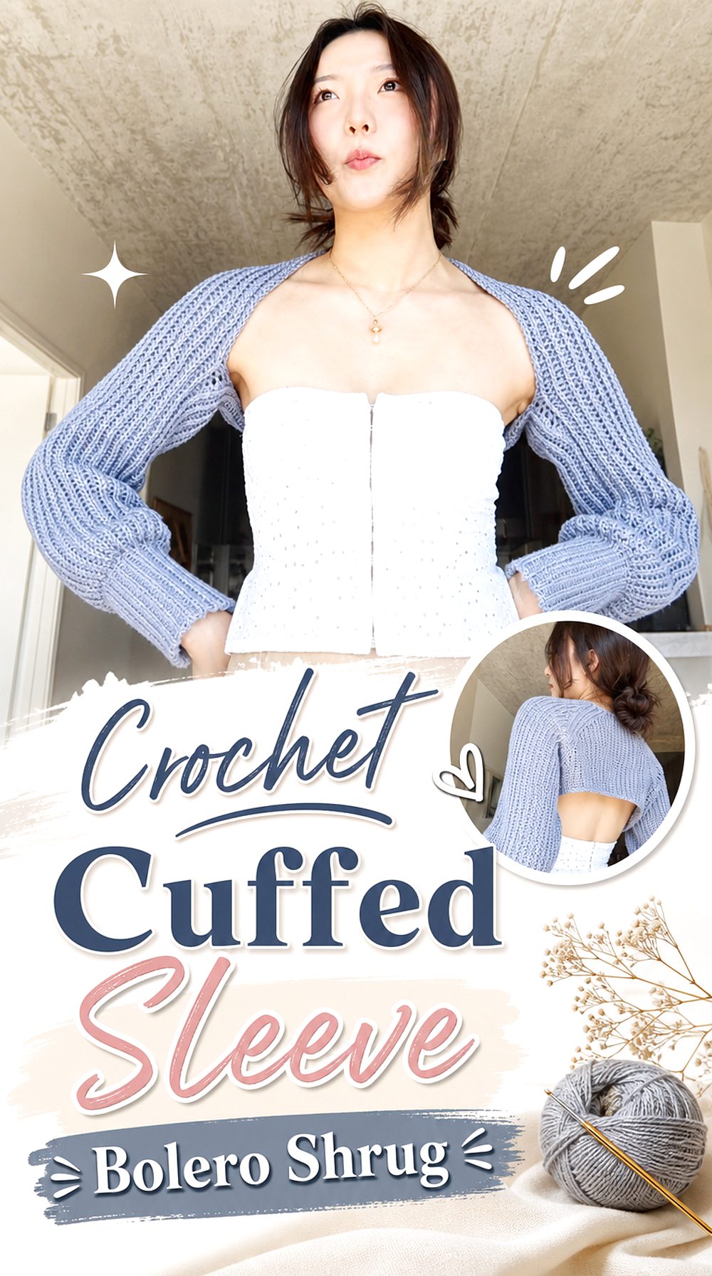 Crochet Cuffed Sleeve Bolero Shrug