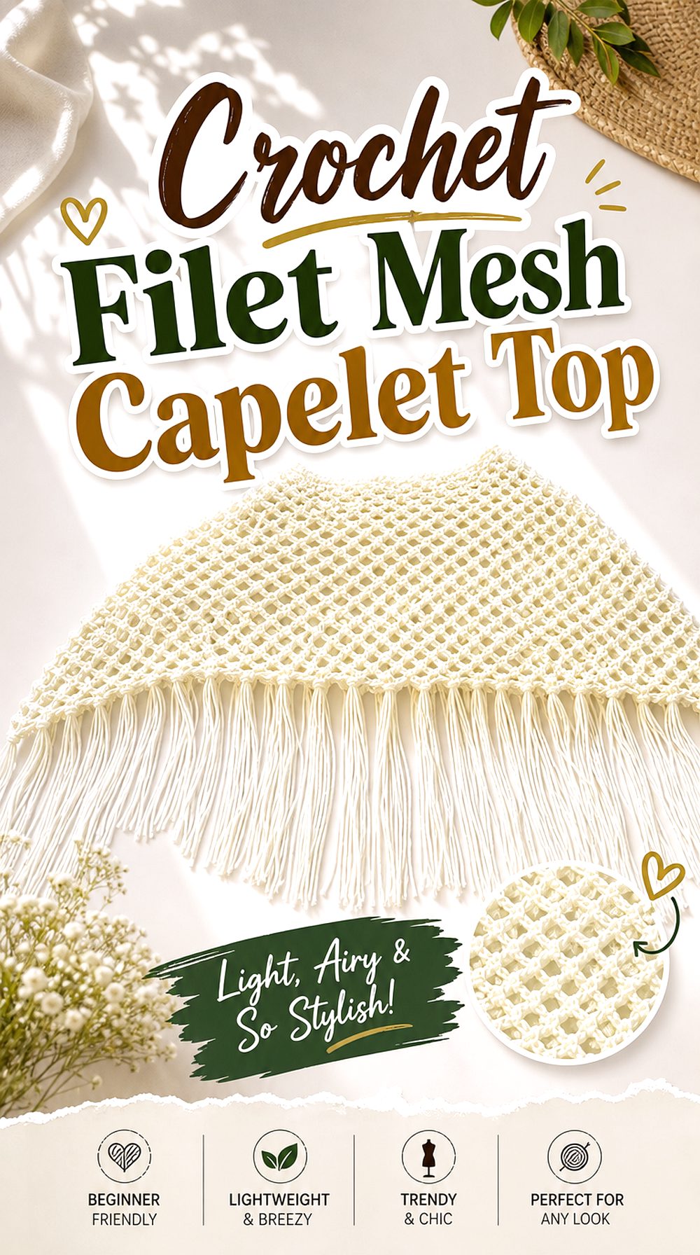 Crochet Filet Mesh Capelet Top