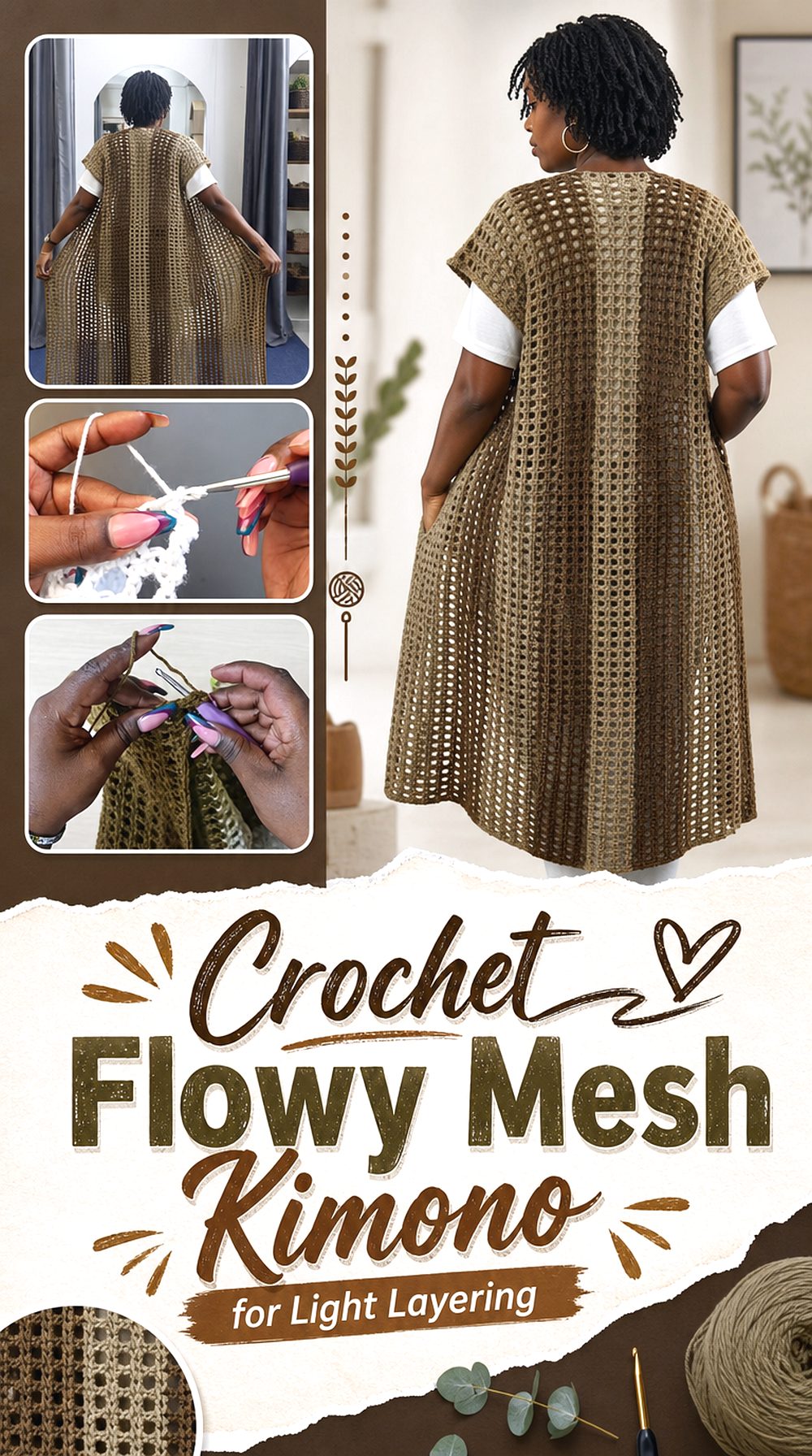 Crochet Flowy Mesh Kimono for Light Layering