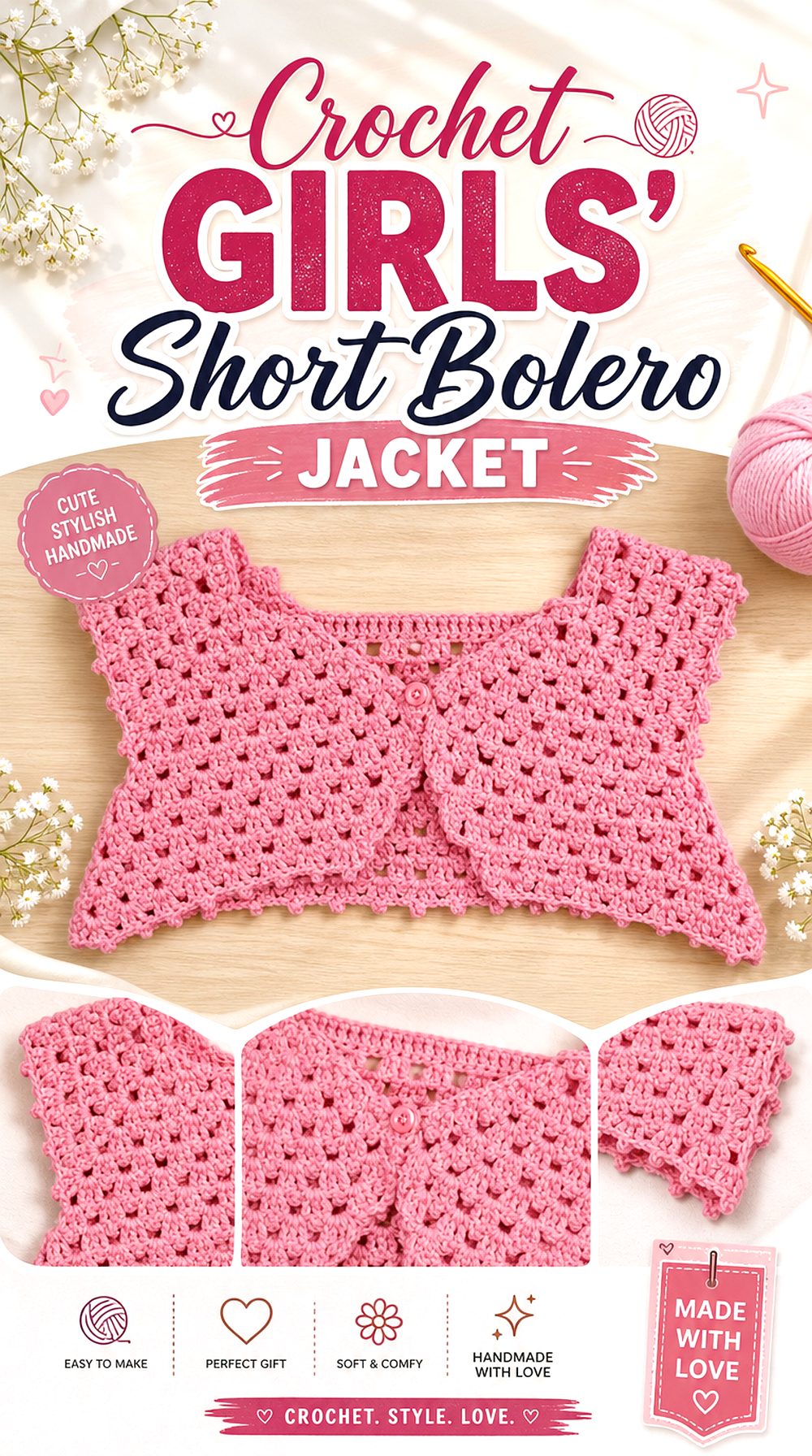 Crochet Girls’ Short Bolero Jacket