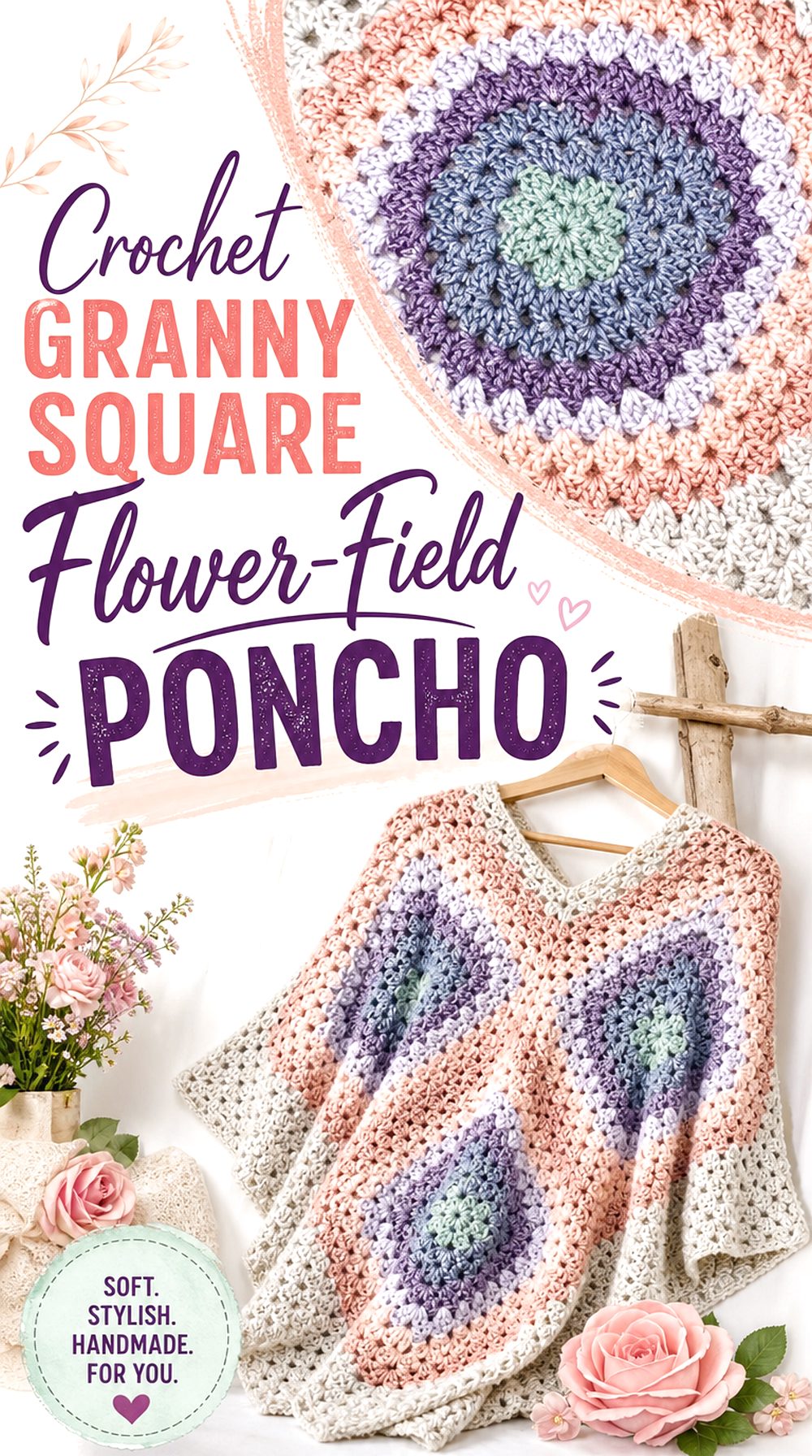 Crochet Granny Square Flower Field Poncho