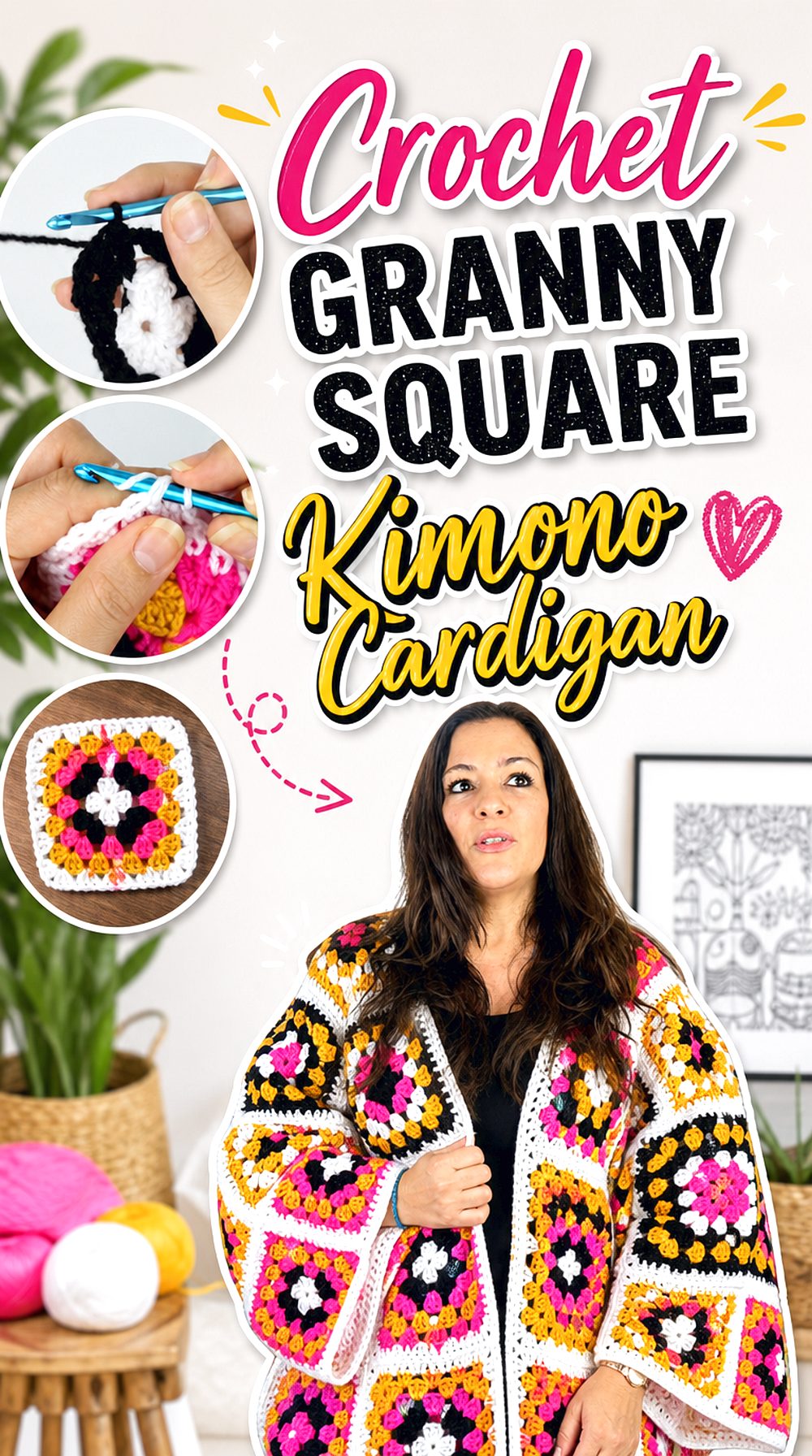 Crochet Granny Square Kimono Cardigan