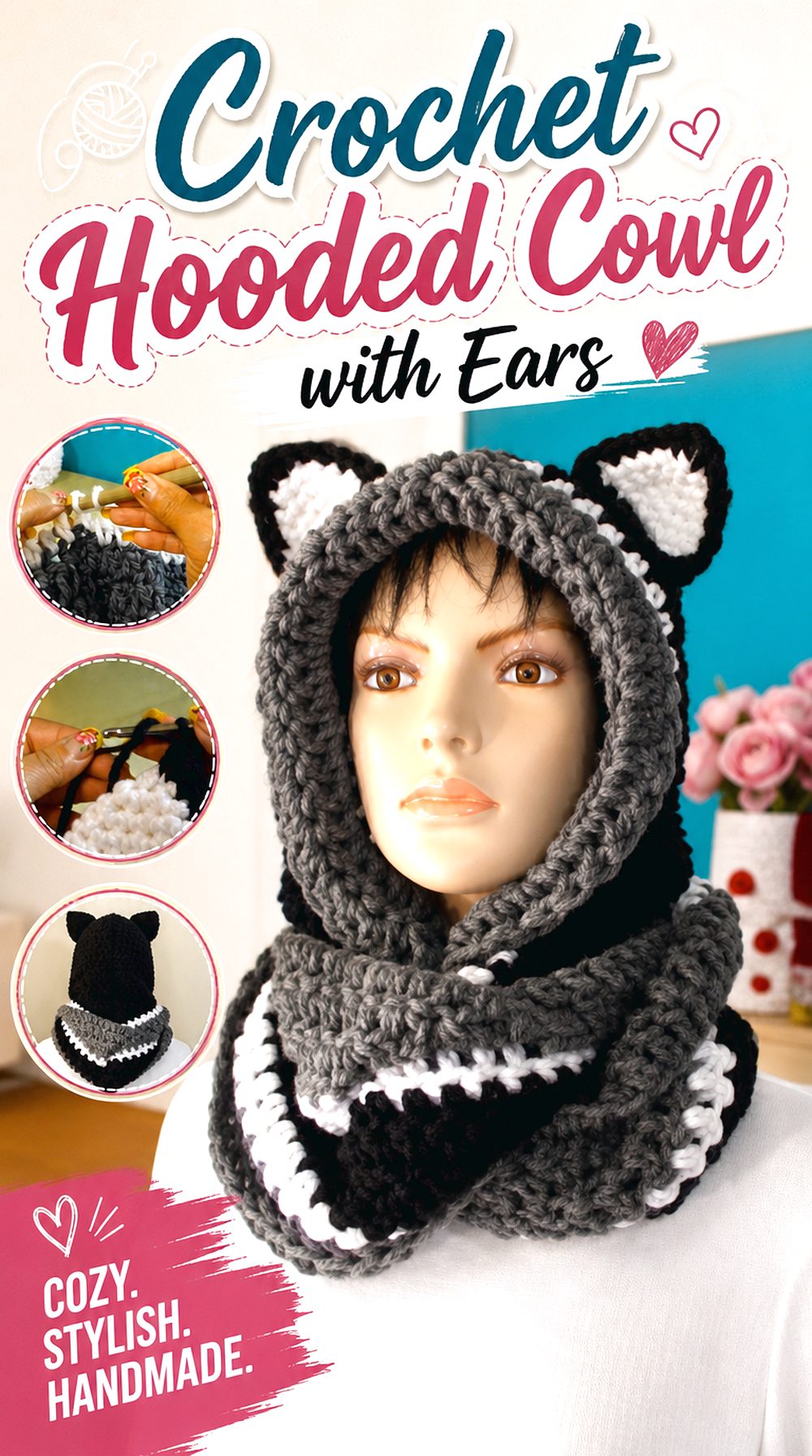 Crochet Hooded Cowl with Ears