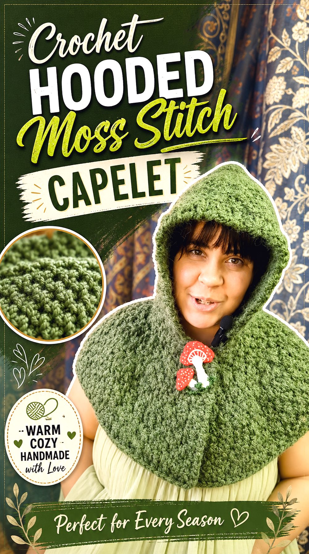 Crochet Hooded Moss Stitch Capelet