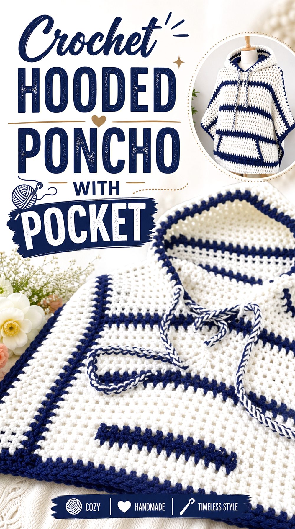 Crochet Hooded Poncho With Pocket