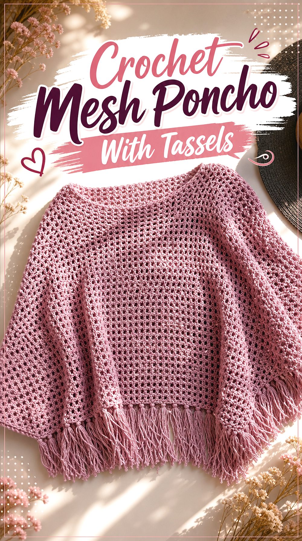 Crochet Mesh Poncho With Tassels