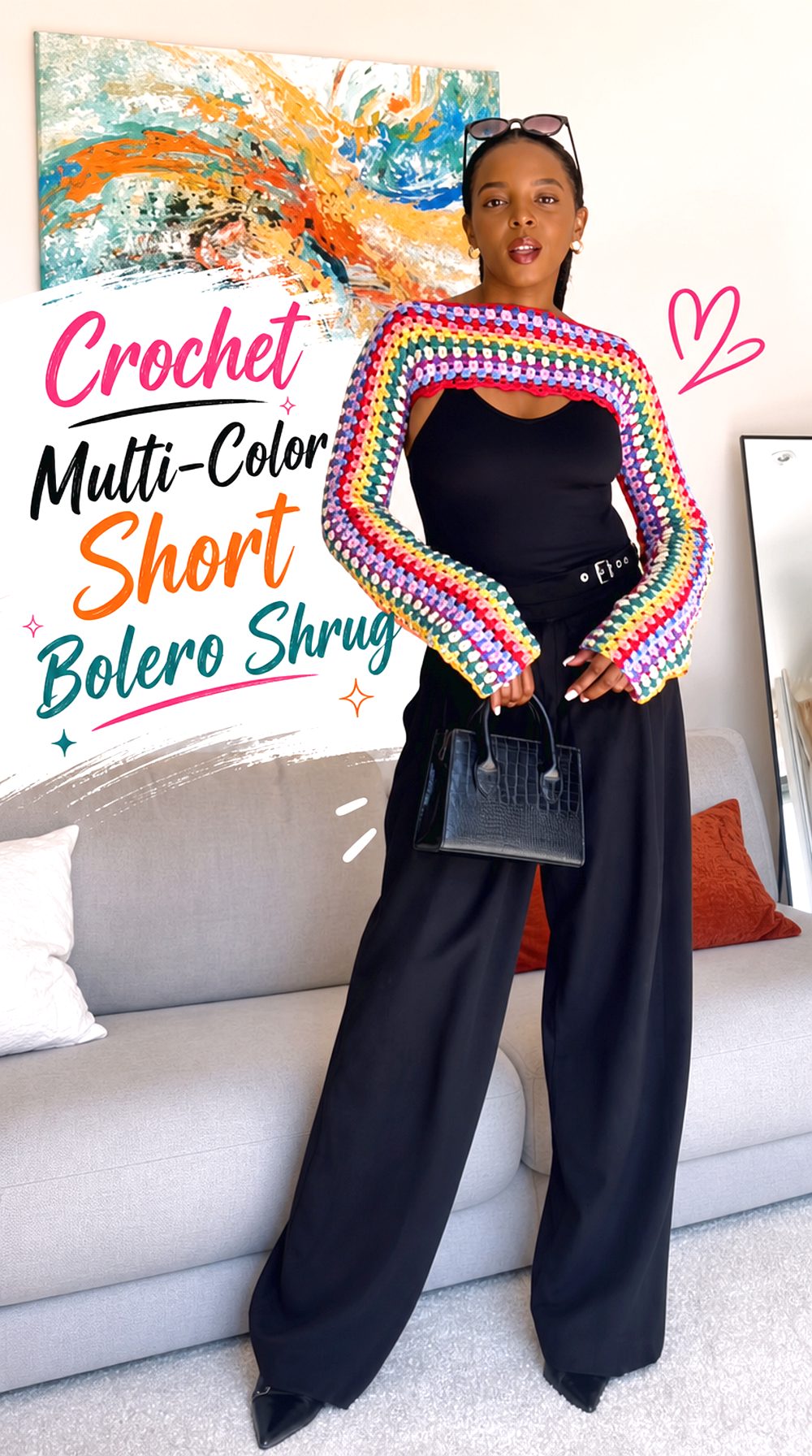 Crochet Multi Color Short Bolero Shrug