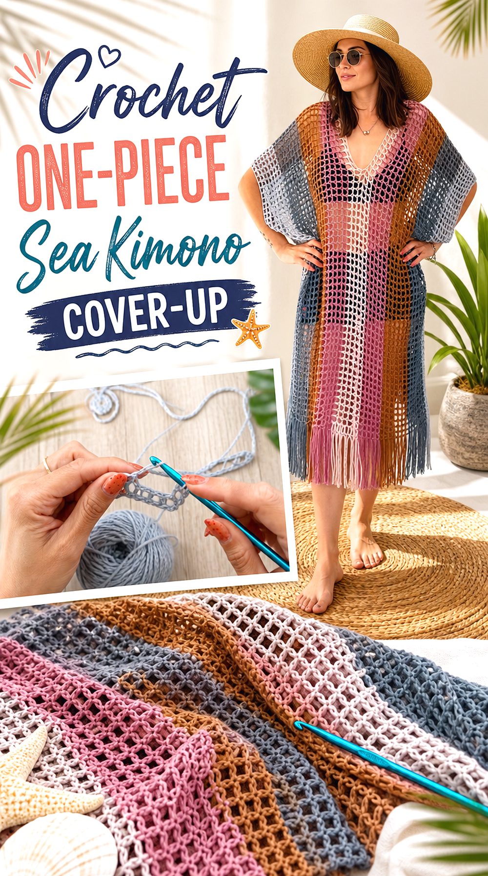 Crochet One Piece Sea Kimono Cover Up