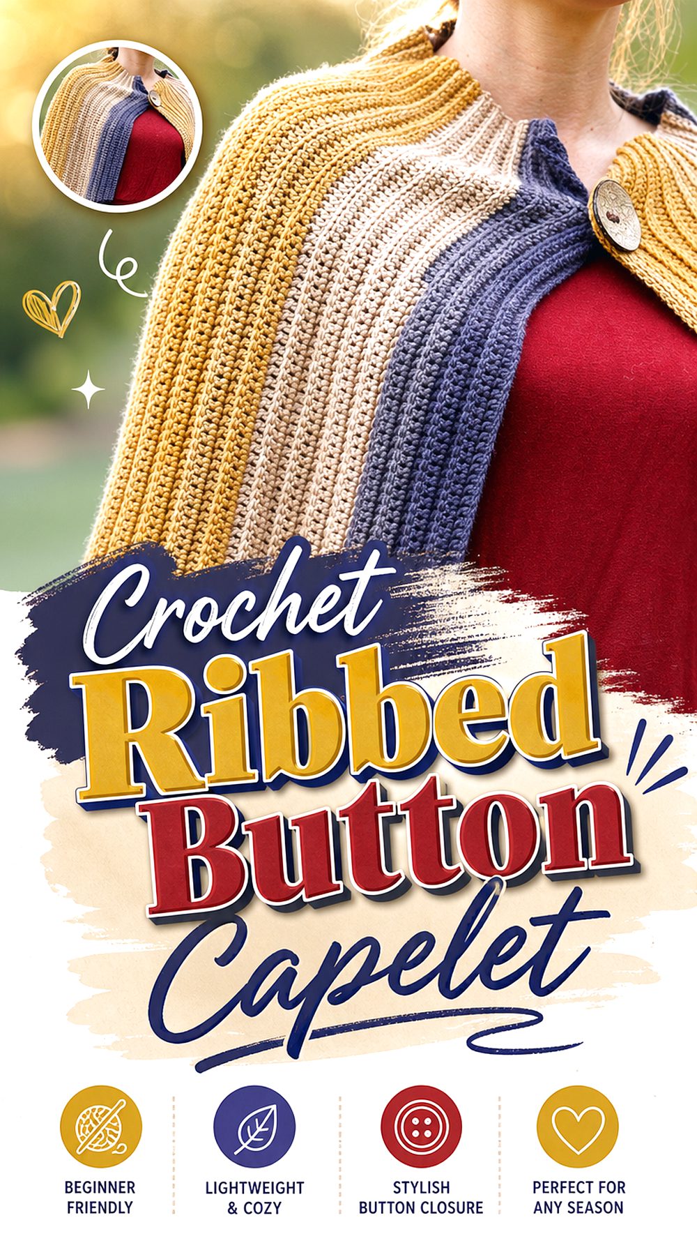 Crochet Ribbed Button Capelet